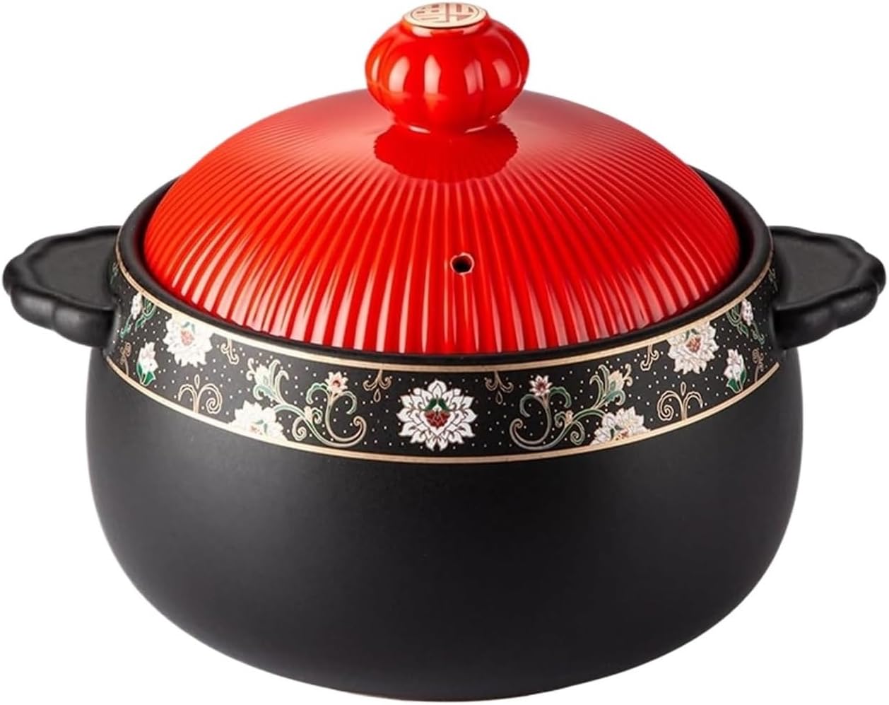Ceramic Clay Pot for Cooking with Lid Chinese Stew Hot Pot Earthenware Pot for Cooking Rice Noodle and Porridge Milk Soup Casserole Nonstick Cookware Heat-Resistant Stockpot(5L)