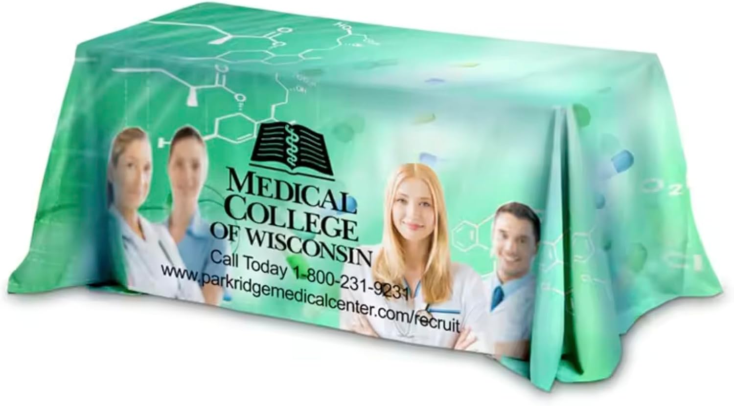 Custom Table Cloth with Business Logo 6ft Ships Next Day Made in USA - Wrinkle-Free Polyester - for Tradeshow, Promotion, Events, Personalized Table Throw Open Back (6ft Table)