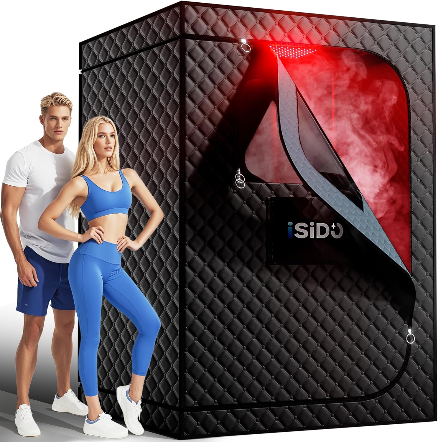 Upgraded 2 Person Sauna Portable Infrared Steam Sauna with 660nm Red Light Therapy Panel & 2X 3L 1300W Steamers, 2 Folding Chair, XXXL Sauna Box Sauna Tent Home Sauna, 72