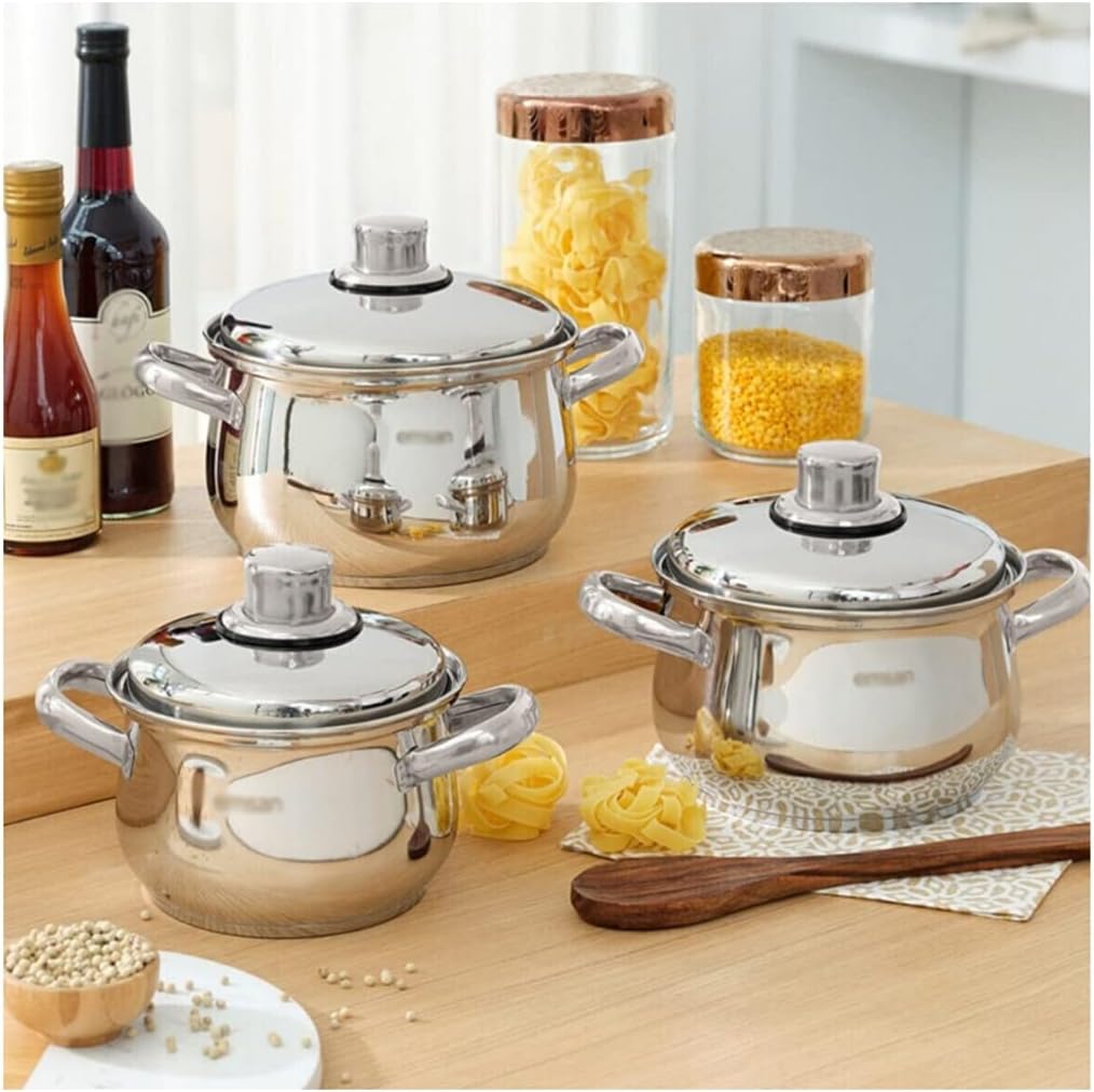 6 Piece Stainless Steel Cookware Set With Induction Base With Glass Lid Kitchen Cookware