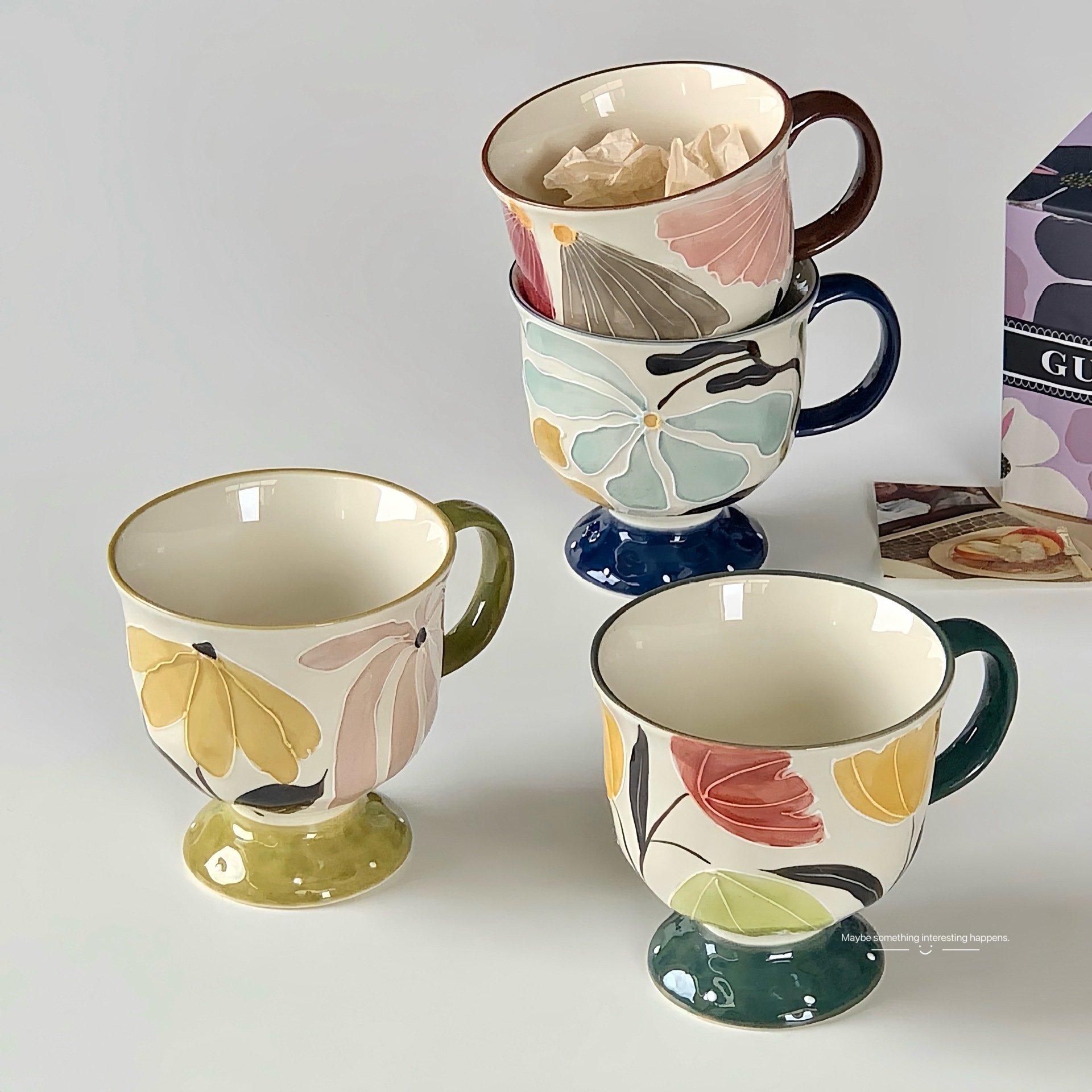 Floral Pedestal Ceramic Mug