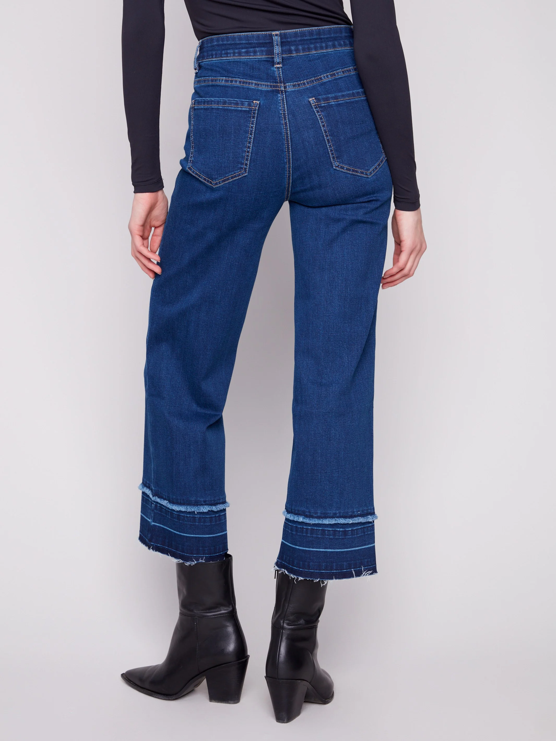 Flare Leg Jeans With Fringed Hem - Indigo - WHSBYS