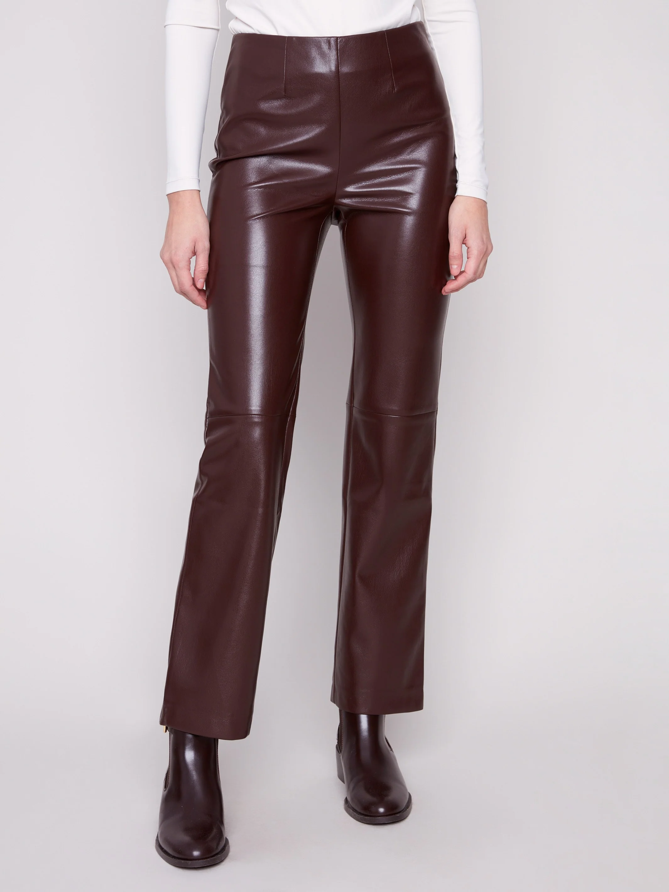 Faux Leather Pull-On Pants - Cabernet - WHSBYS
