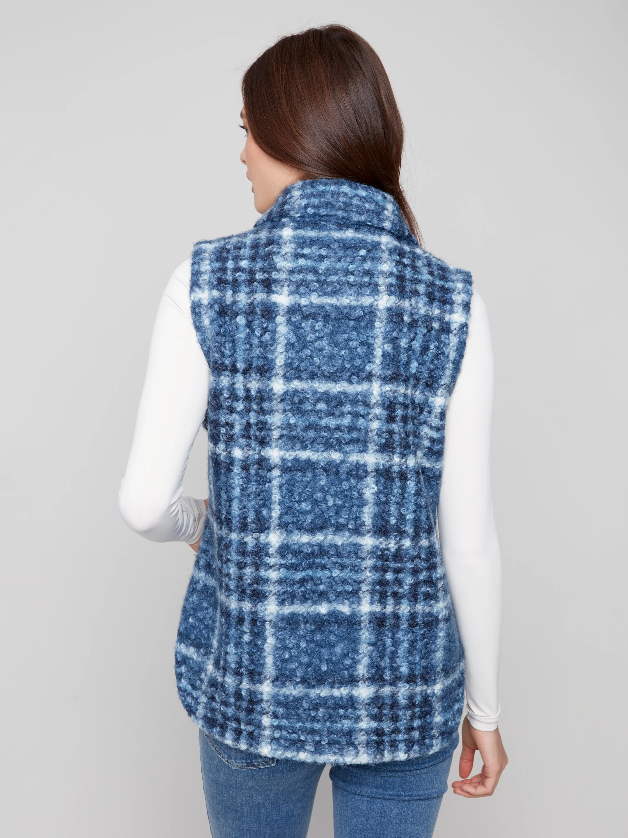 Plaid Bouclé Knit Vest - Moonlight - WHSBYS