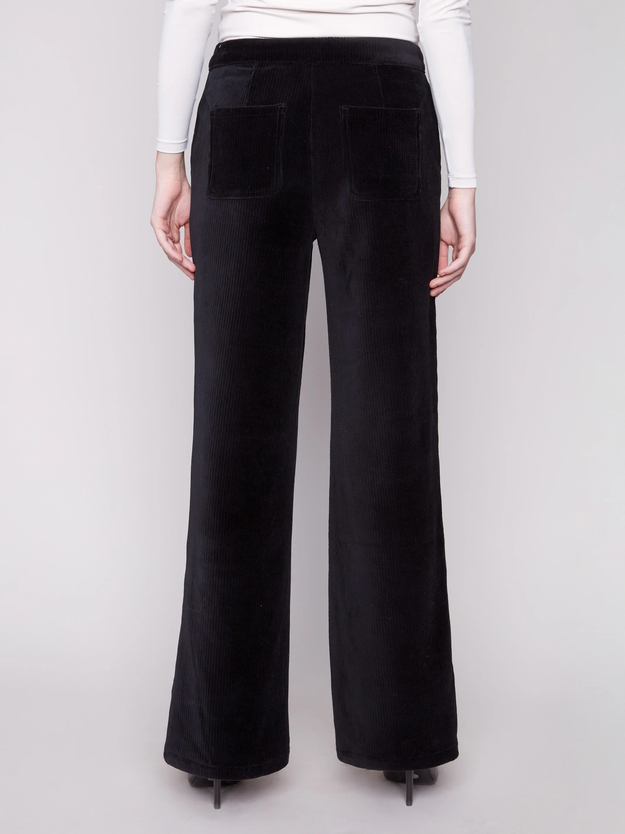 Wide Leg Stretch Corduroy Pants - Black - WHSBYS
