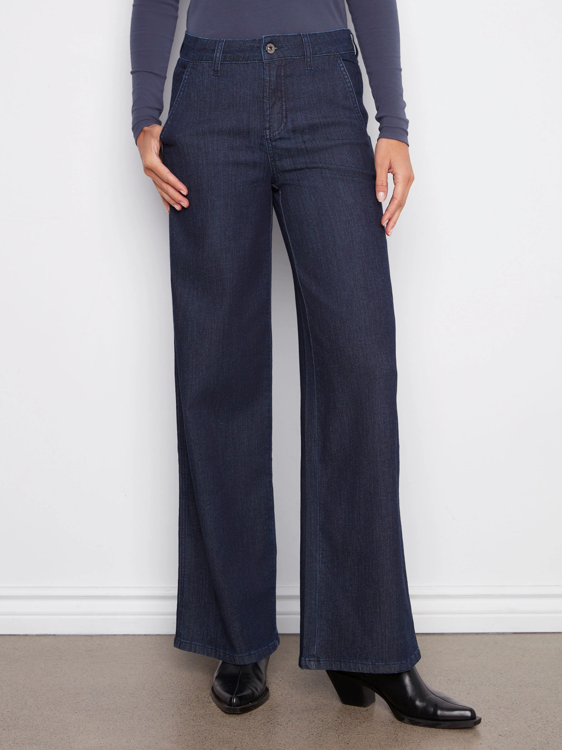 Wide Leg Stretch Jeans - Blue Black - WHSBYS