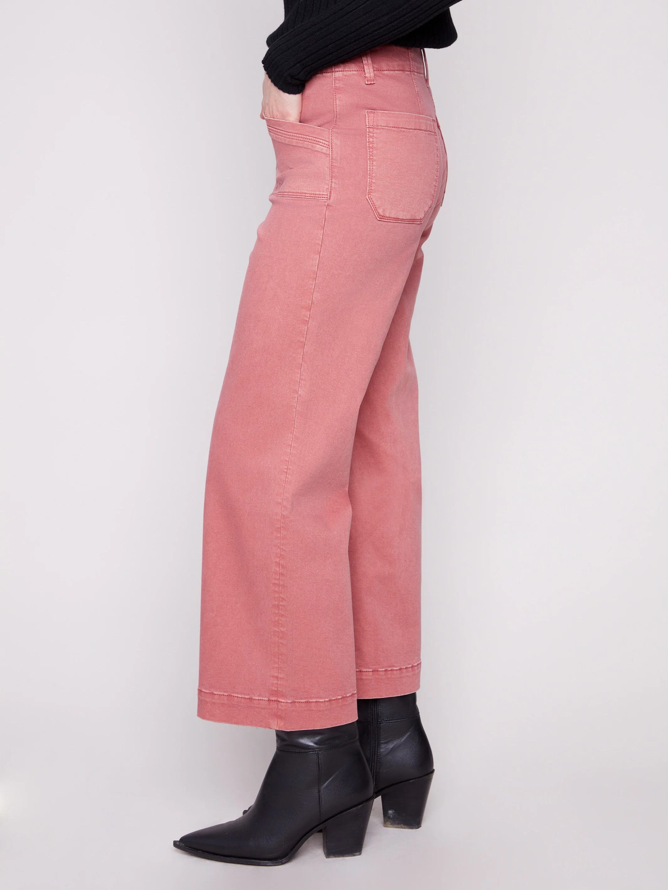 Cropped Wide Leg Stretch Twill Pants - Primrose - WHSBYS