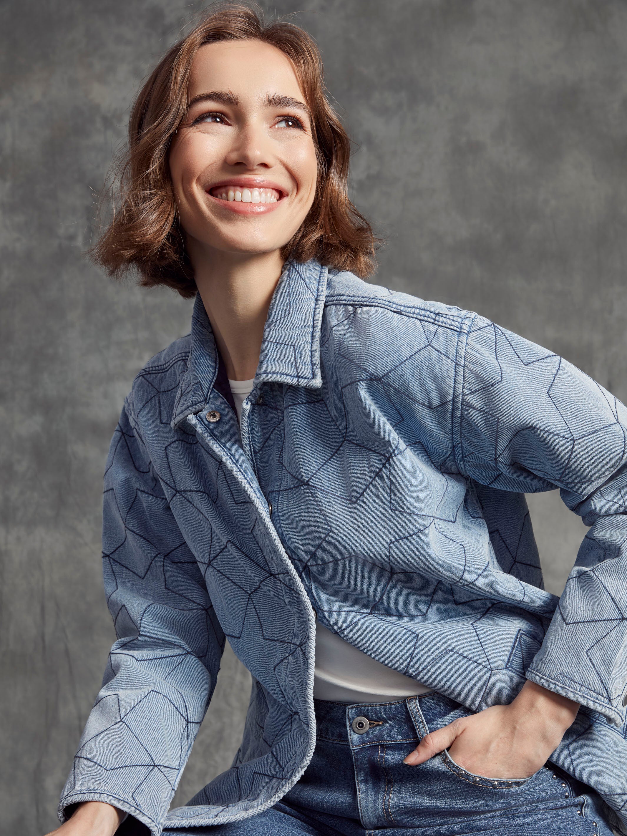 Star Quilted Denim Jacket - Light Blue - WHSBYS