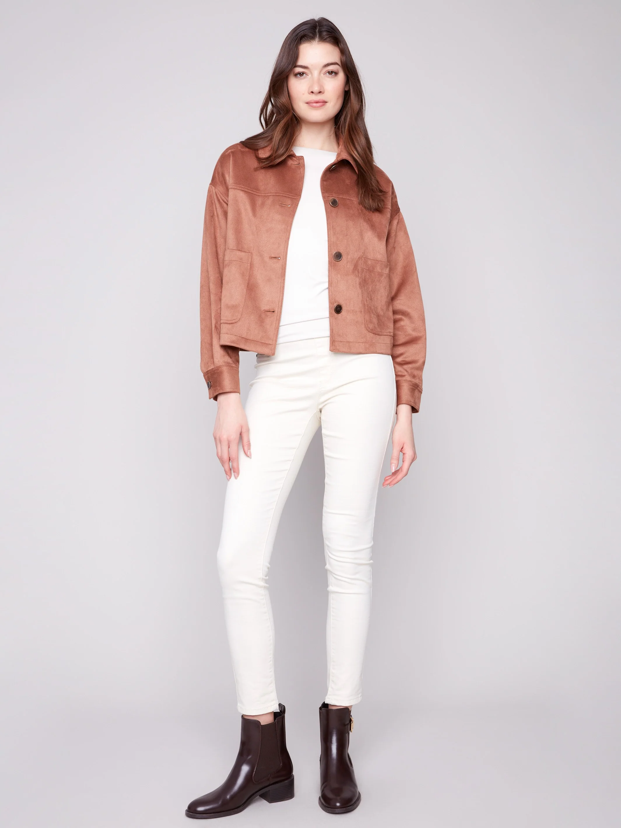 Short Faux Suede Jacket - Truffle - WHSBYS