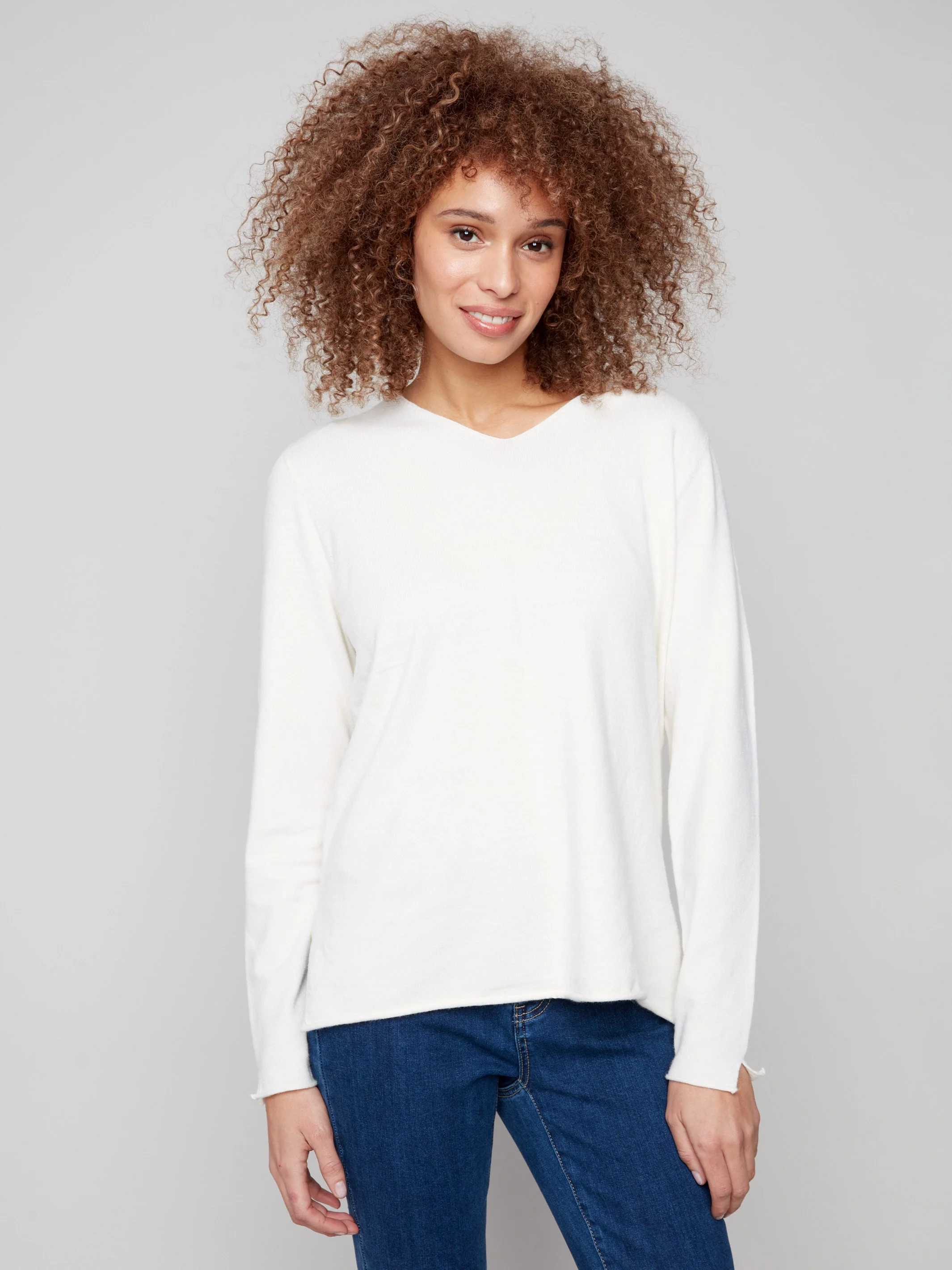 Basic V-Neck Sweater - Ecru - WHSBYS