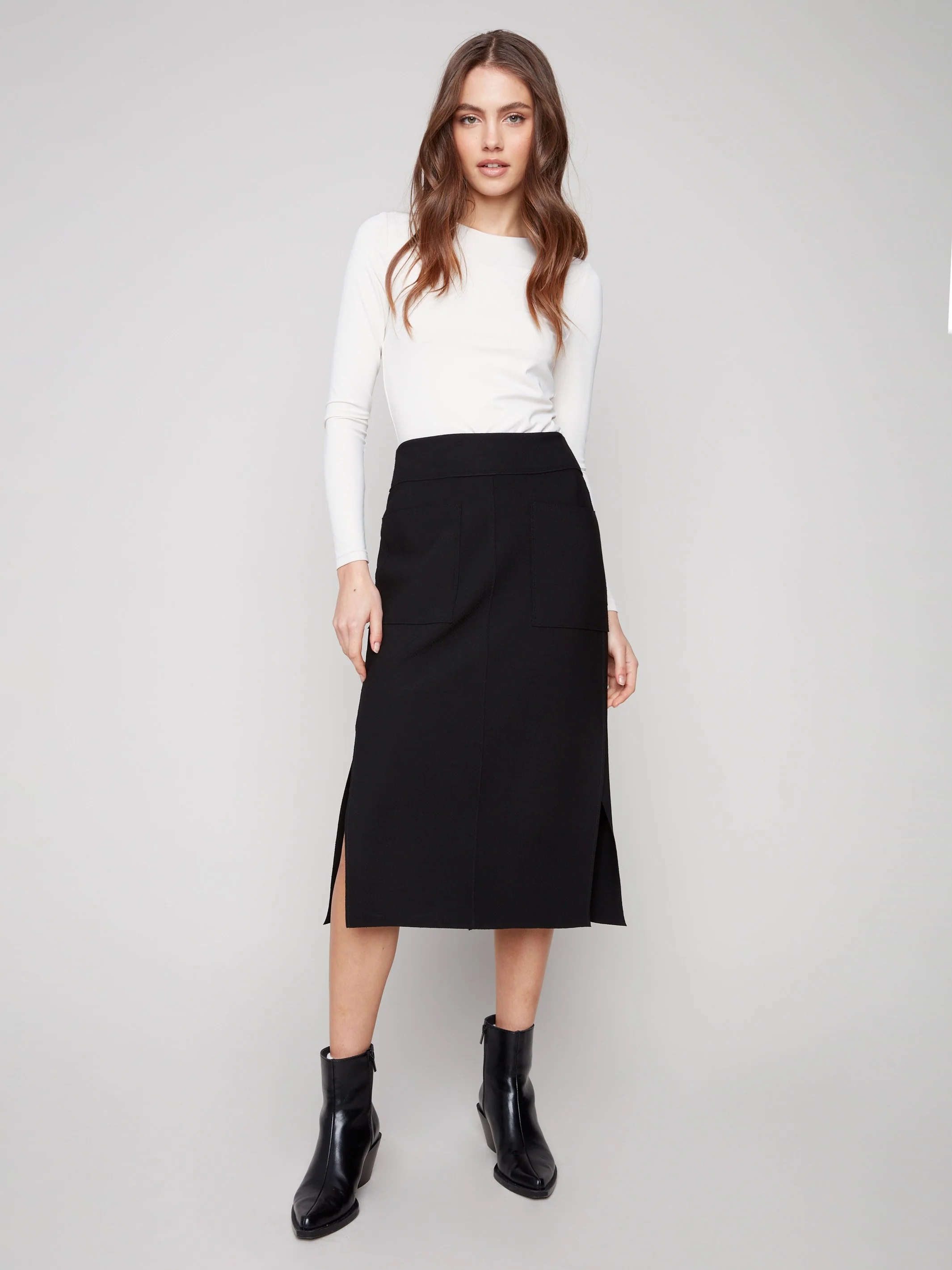 Gutsy Crepe Skirt With Patch Pockets - Black - WHSBYS