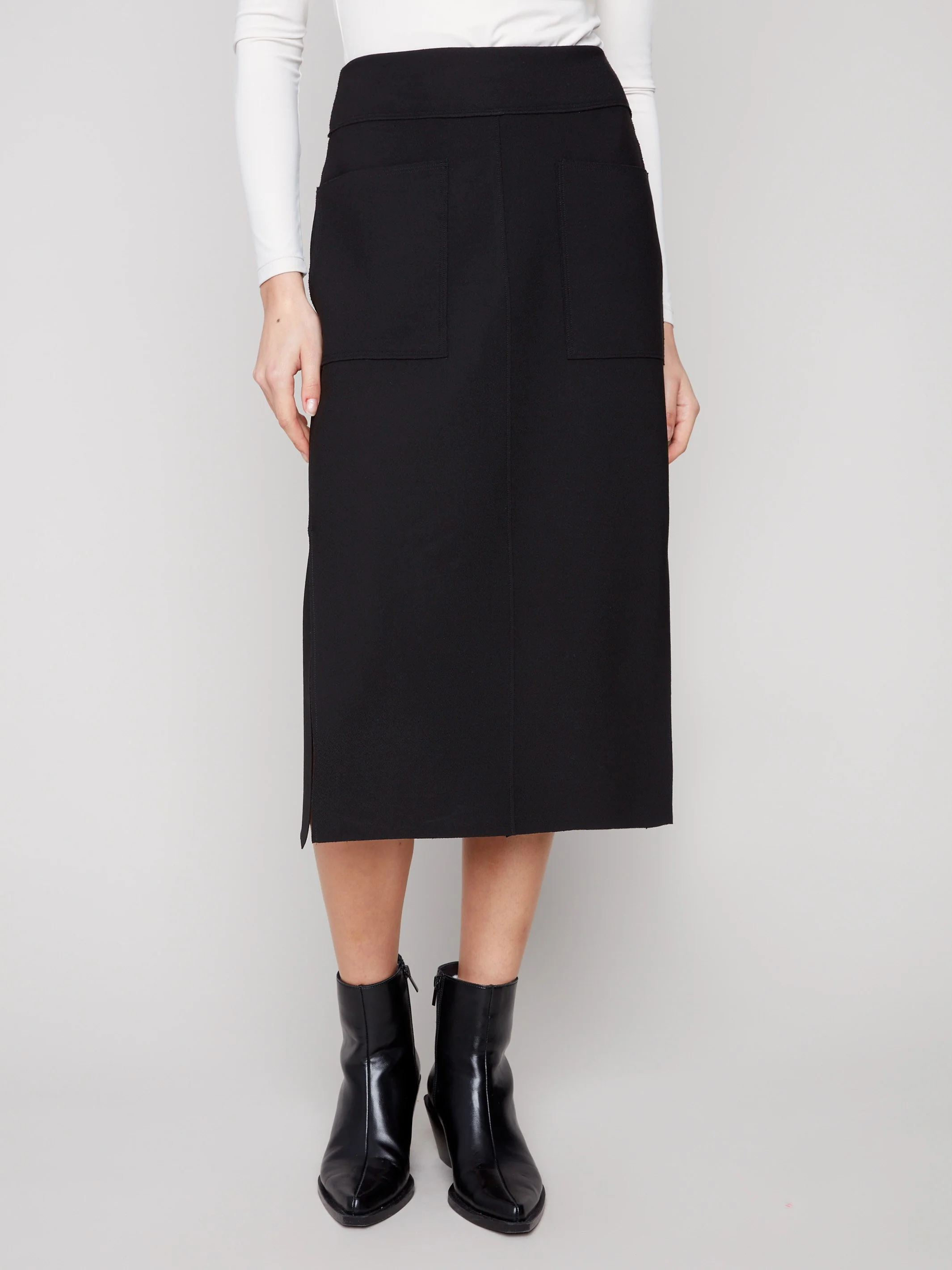 Gutsy Crepe Skirt With Patch Pockets - Black - WHSBYS
