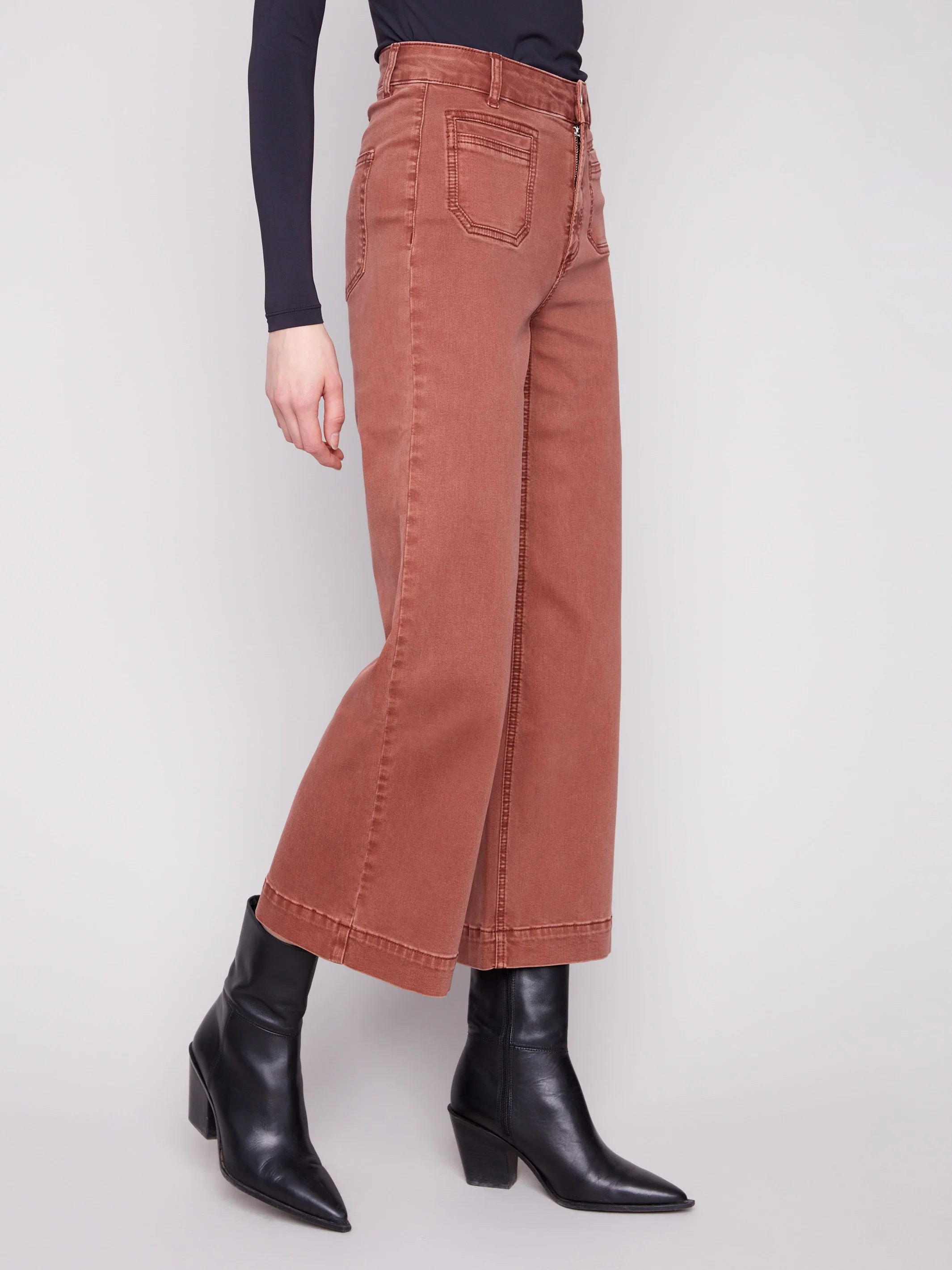 Patch Pocket Flare Twill Pants - Sepia - WHSBYS