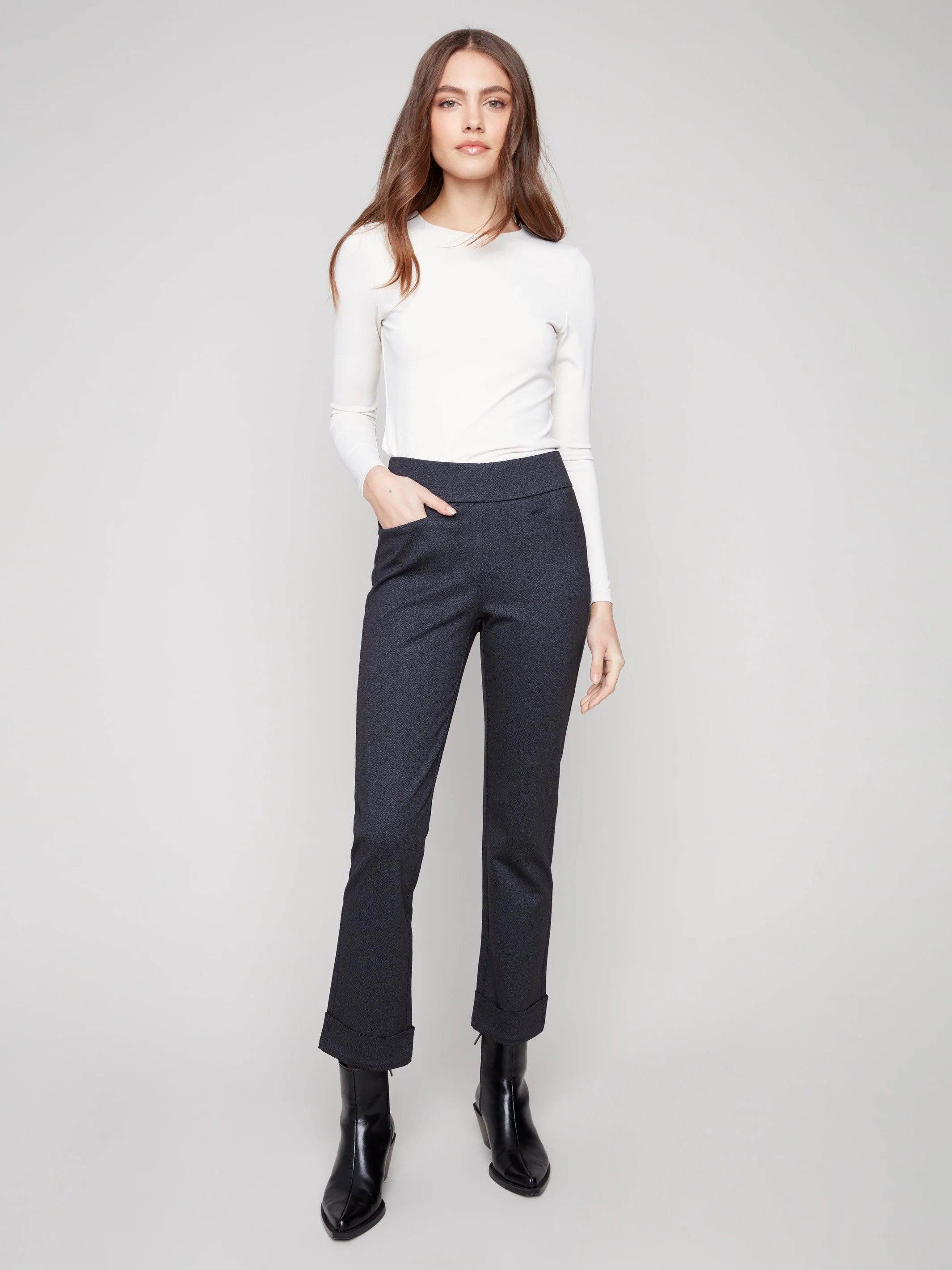 Cuffed Ponte Pants - Navy - WHSBYS