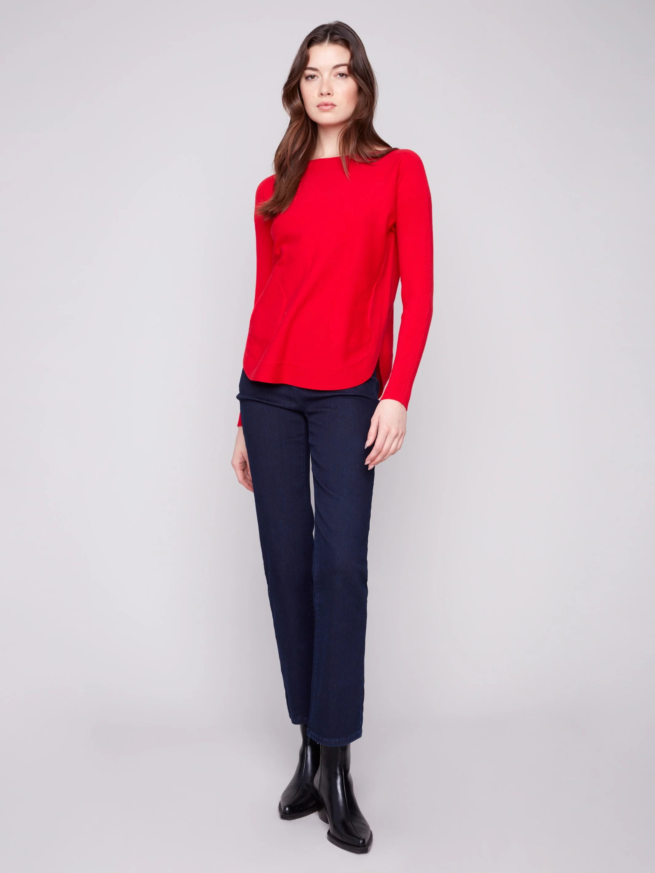 Knit Sweater With Back Lace-Up Detail - Crimson - WHSBYS