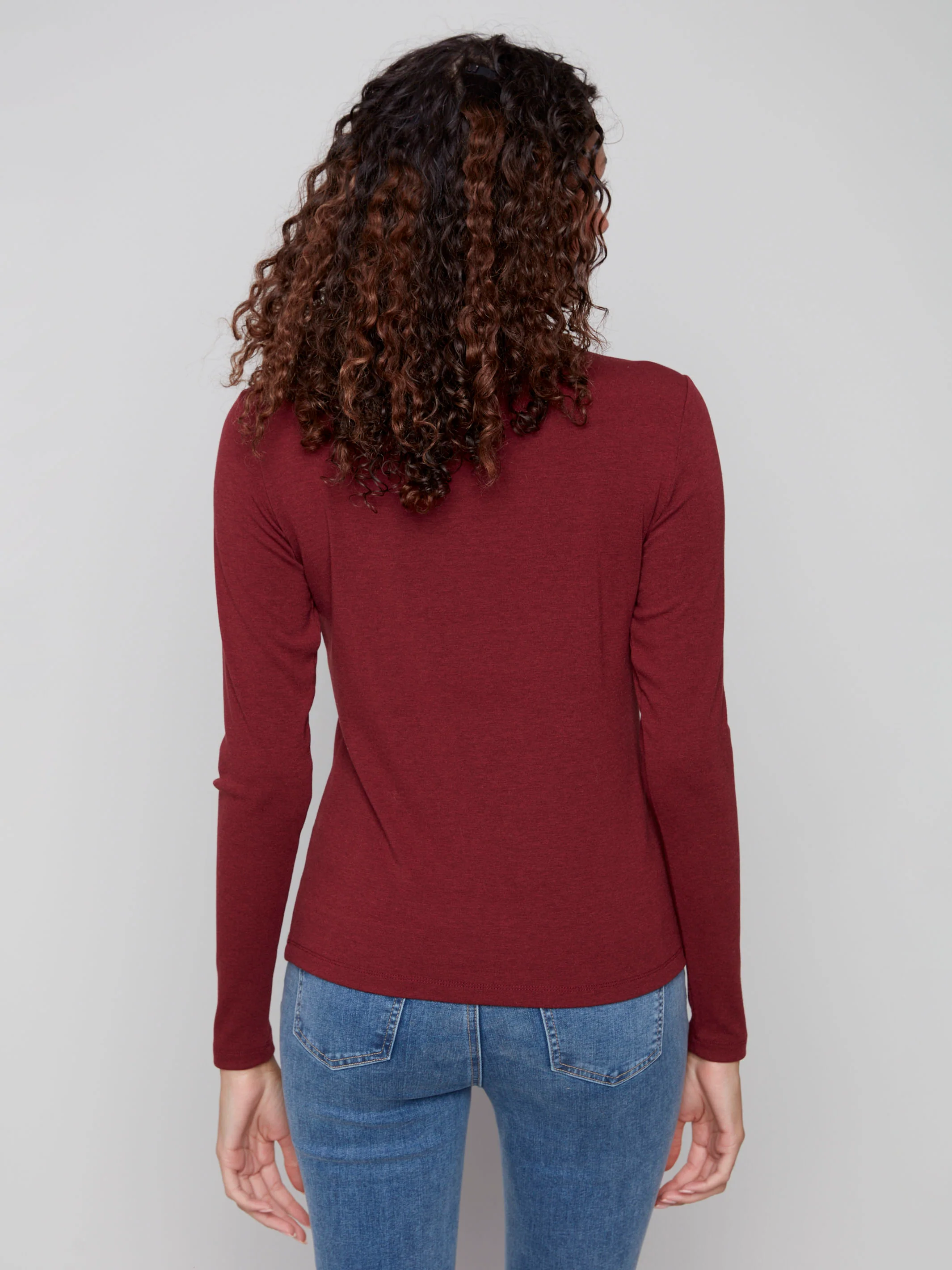Long Sleeve Mock Neck Top - Cabernet - WHSBYS