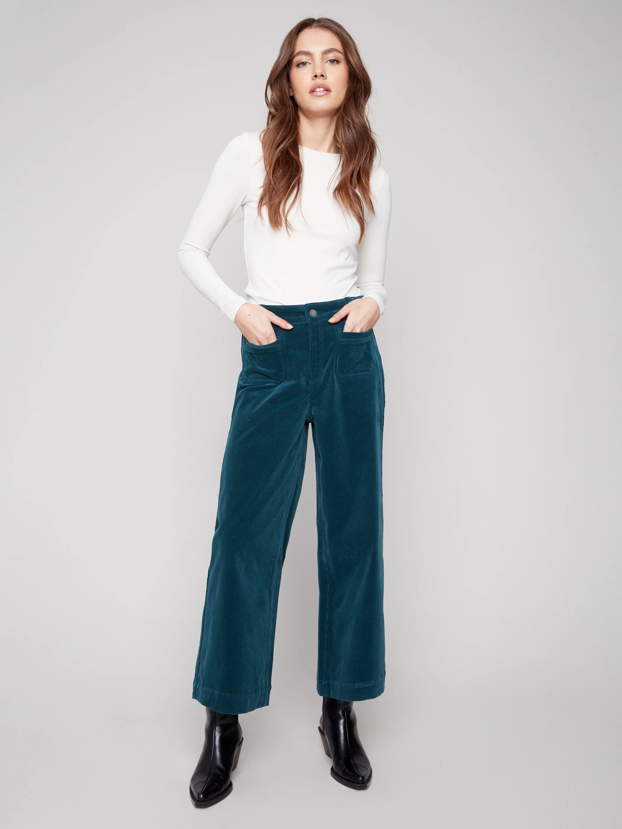 Patch Pocket Flare Corduroy Pants - Evergreen - WHSBYS