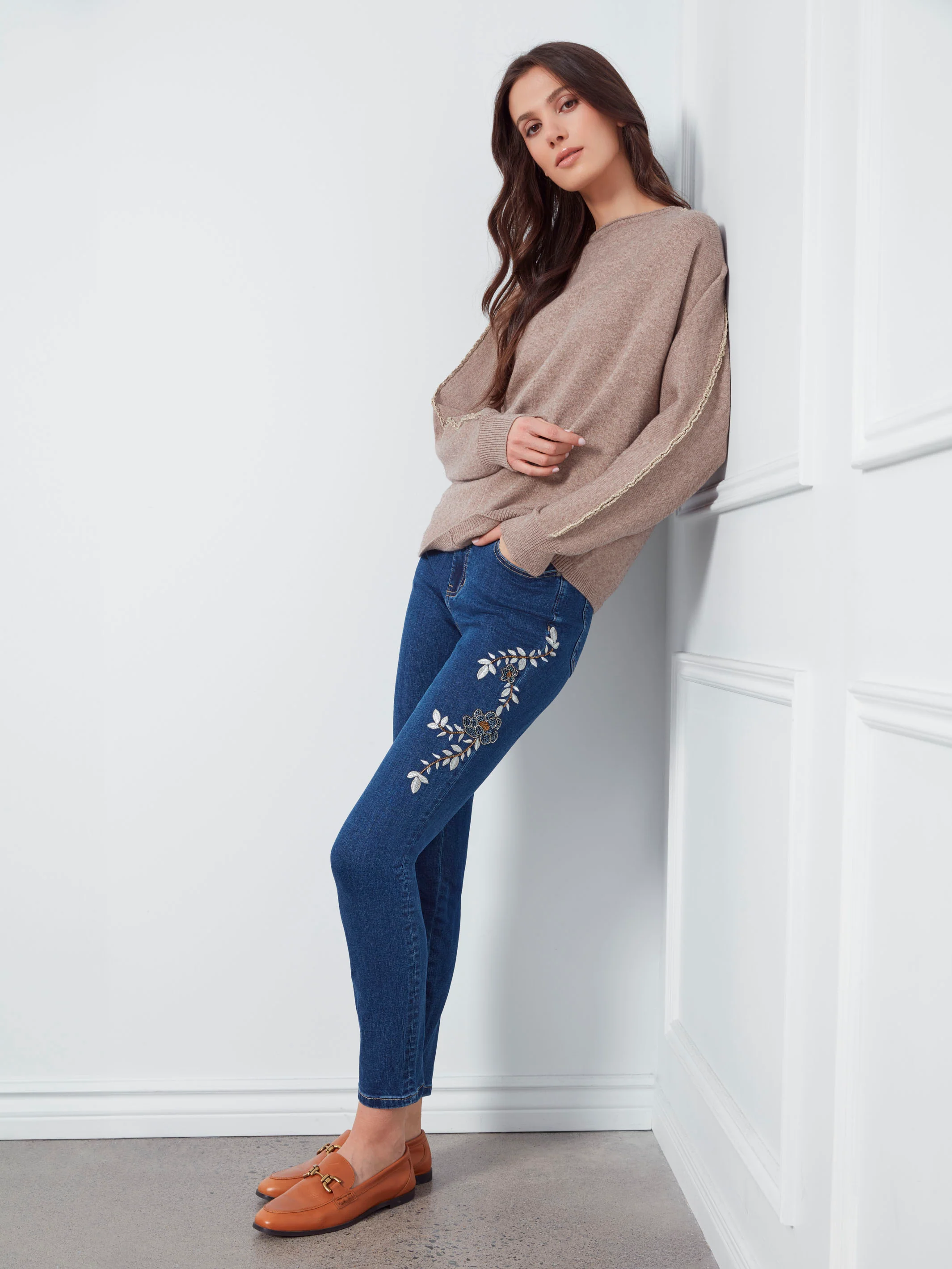 Beaded Embroidered Skinny Jeans - Indigo - WHSBYS