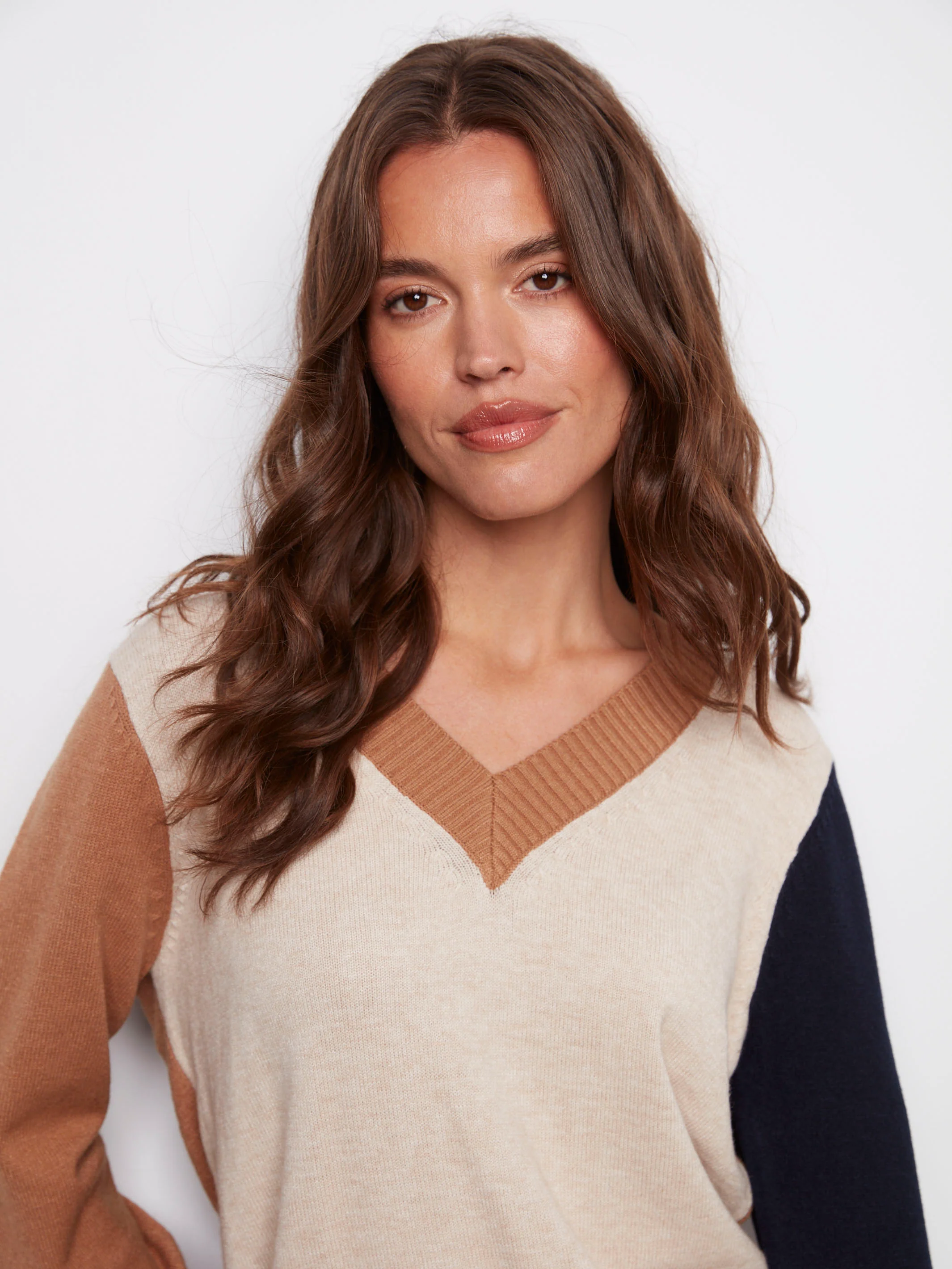 Colorblock V-Neck Sweater - Truffle - WHSBYS