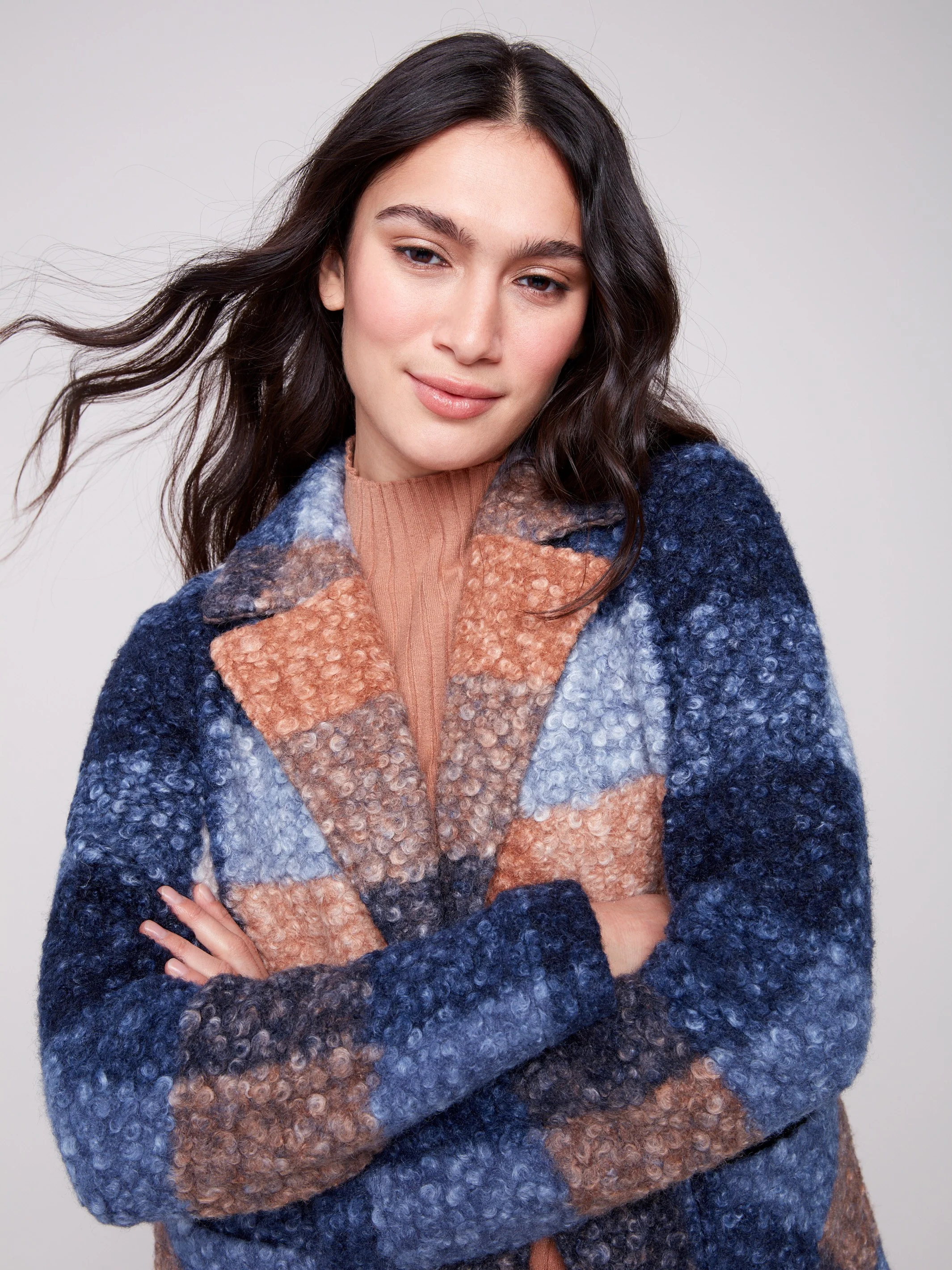 Plaid Bouclé Knit Coat - Moonlight - WHSBYS