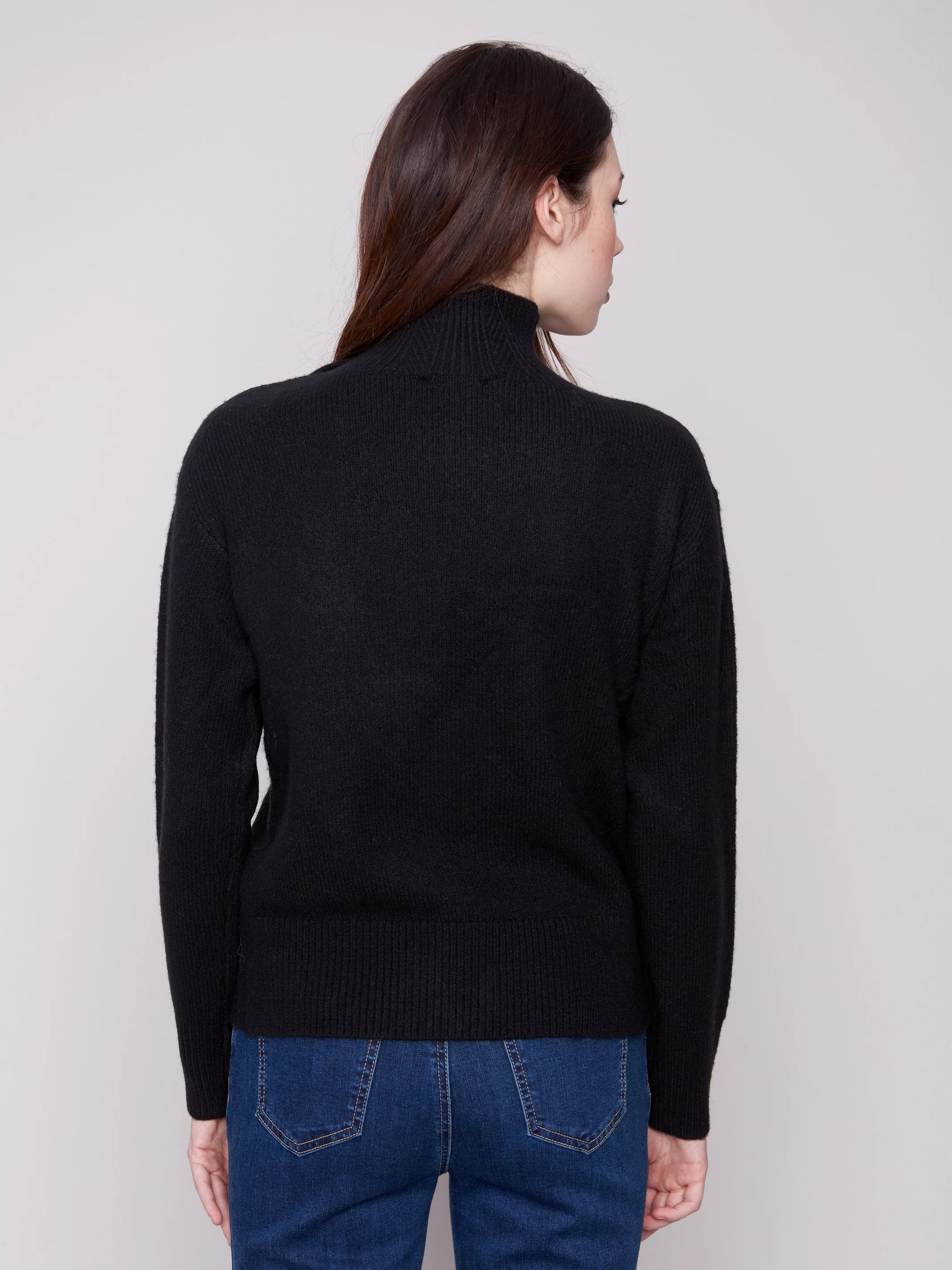 Mock Neck Sweater With Fancy Buttons - Black - WHSBYS