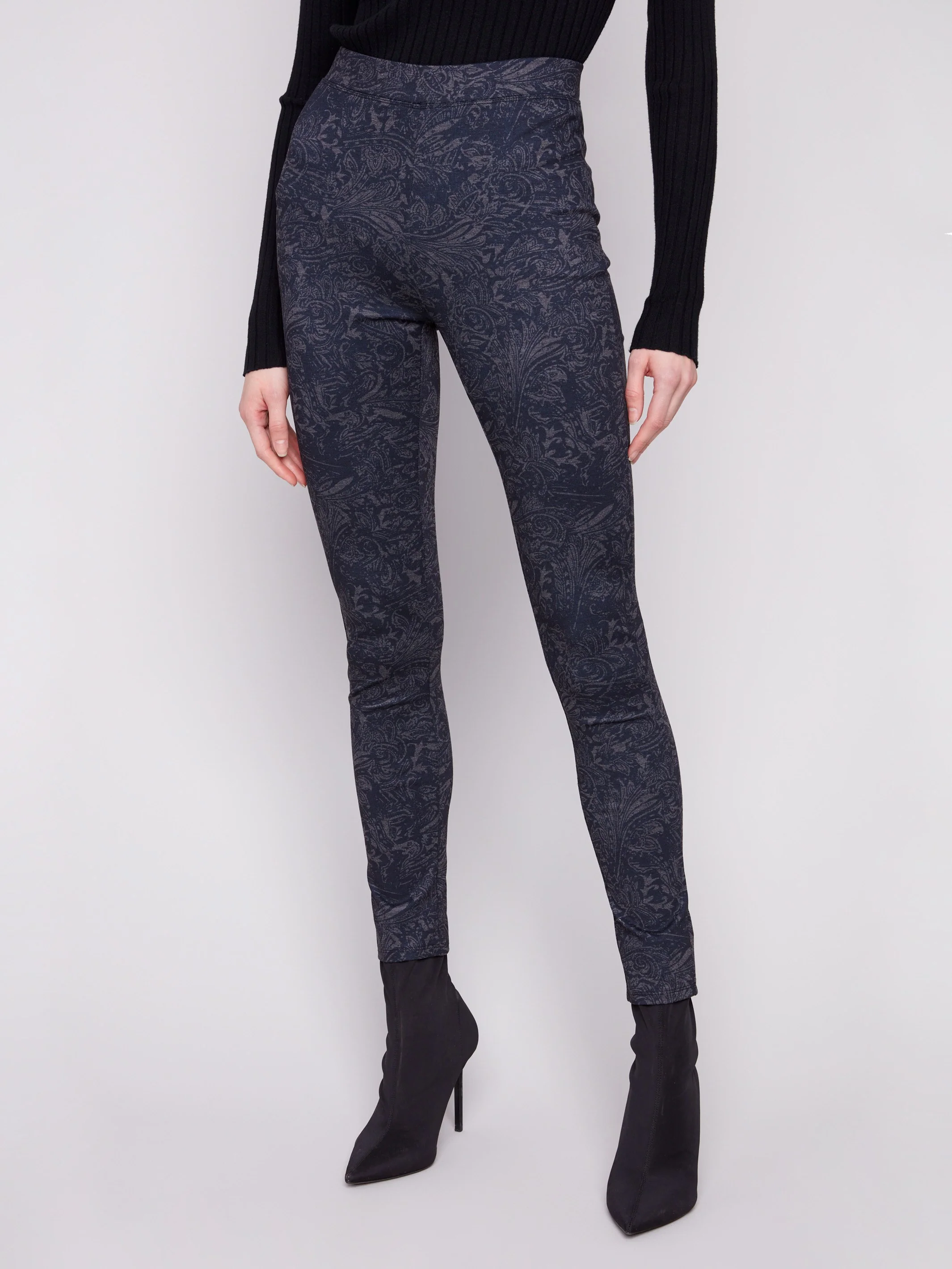 Printed Pull-On Ponte Skinny Pants - Navy - WHSBYS