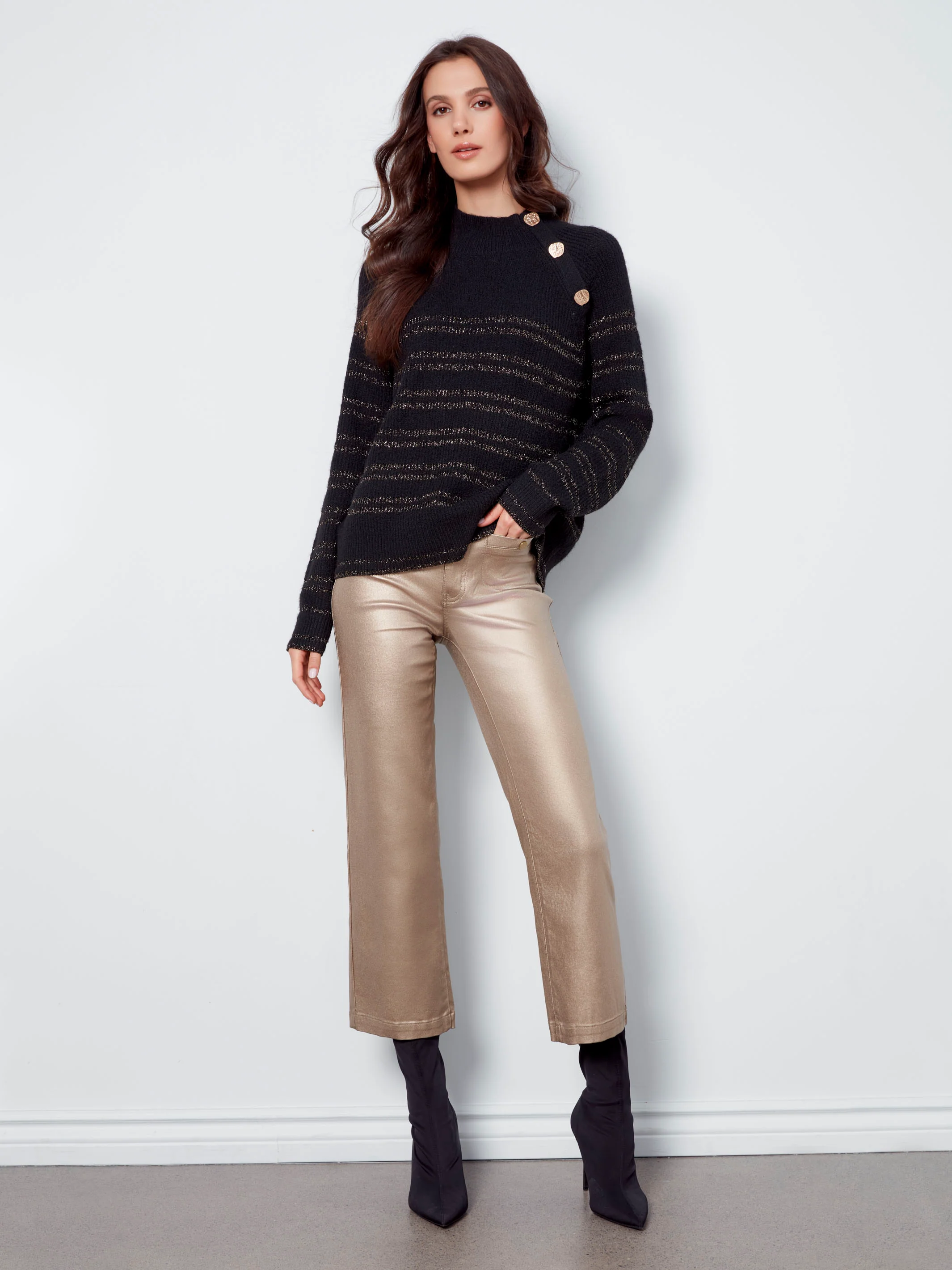 Metallic Wax Flared Pants - Brass - WHSBYS