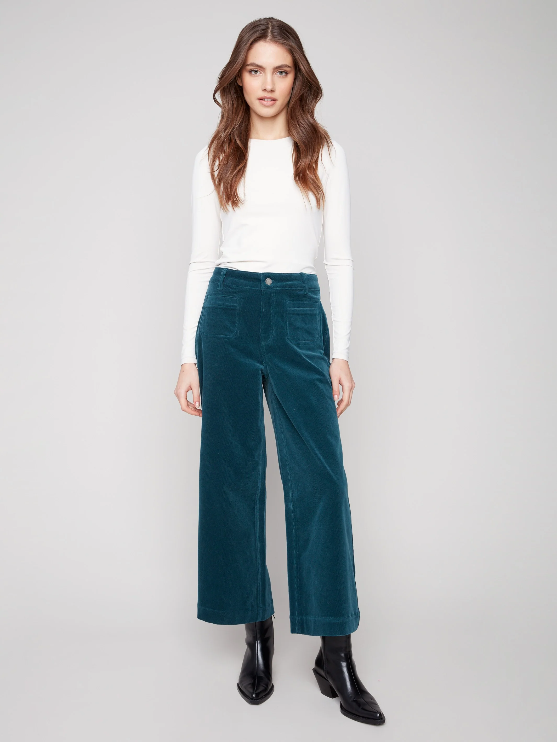 Patch Pocket Flare Corduroy Pants - Evergreen - WHSBYS