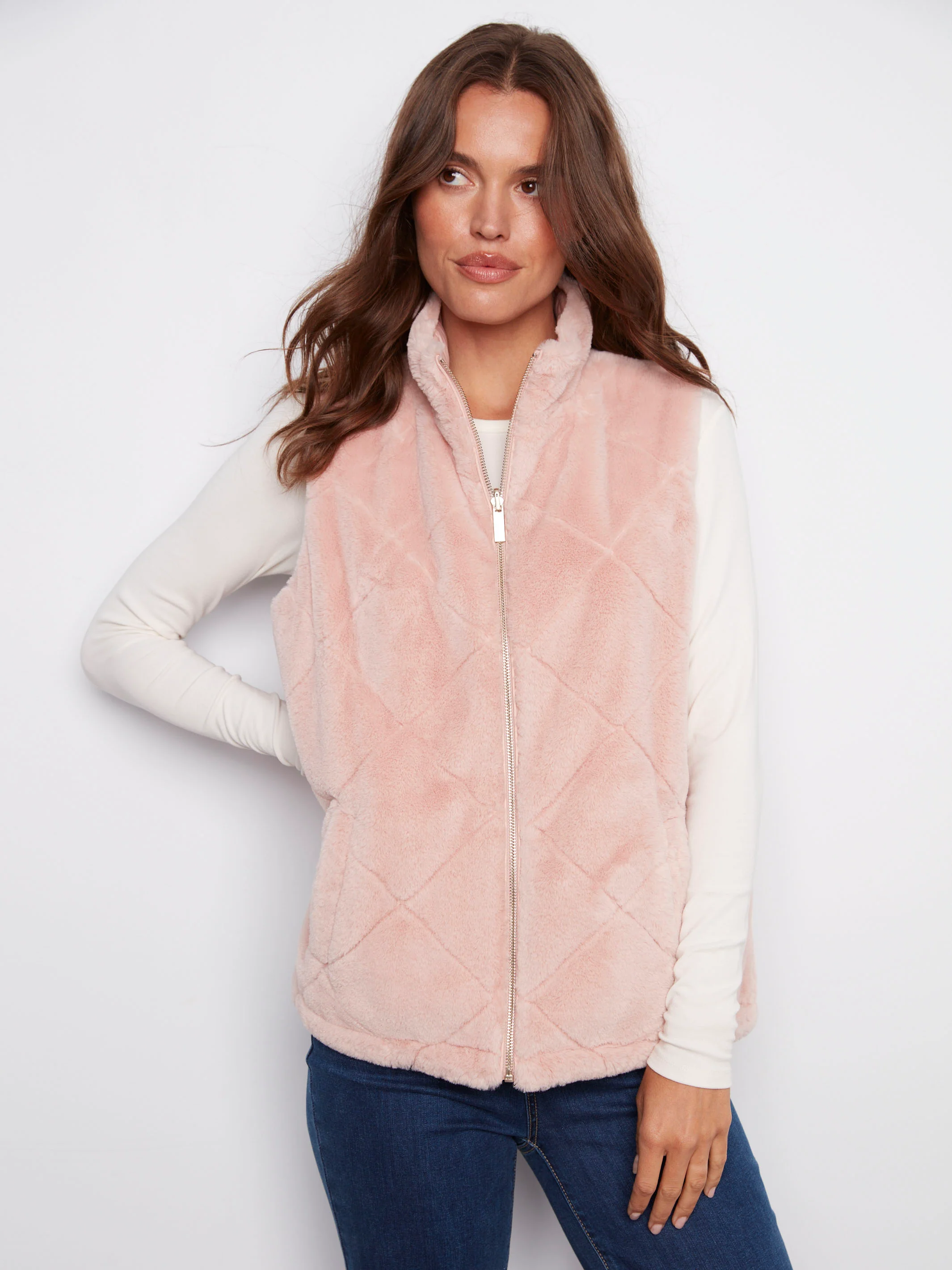 Reversible Quilted Faux Fur Vest - Ballet - WHSBYS