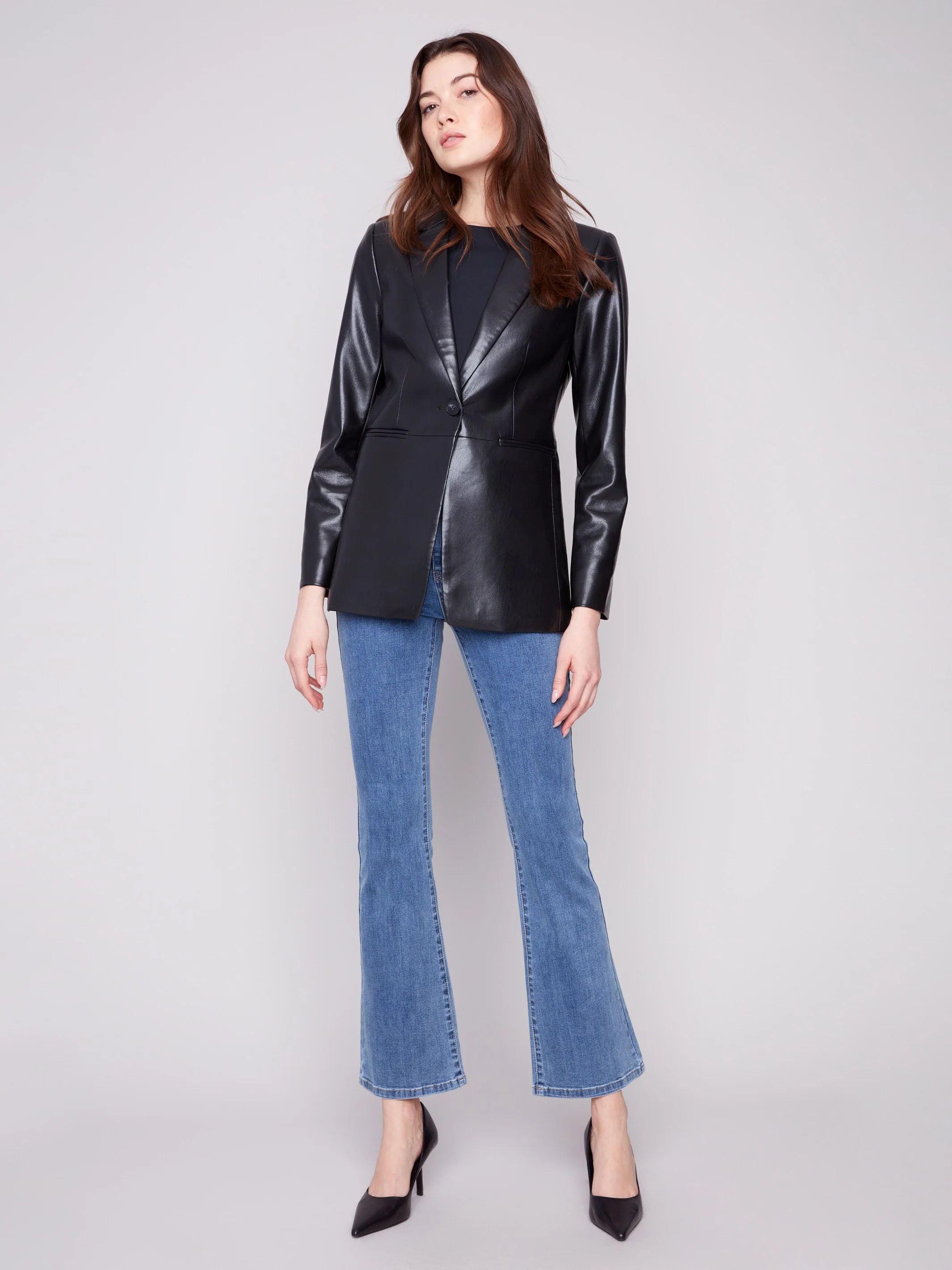 Faux Leather Blazer - Black - WHSBYS