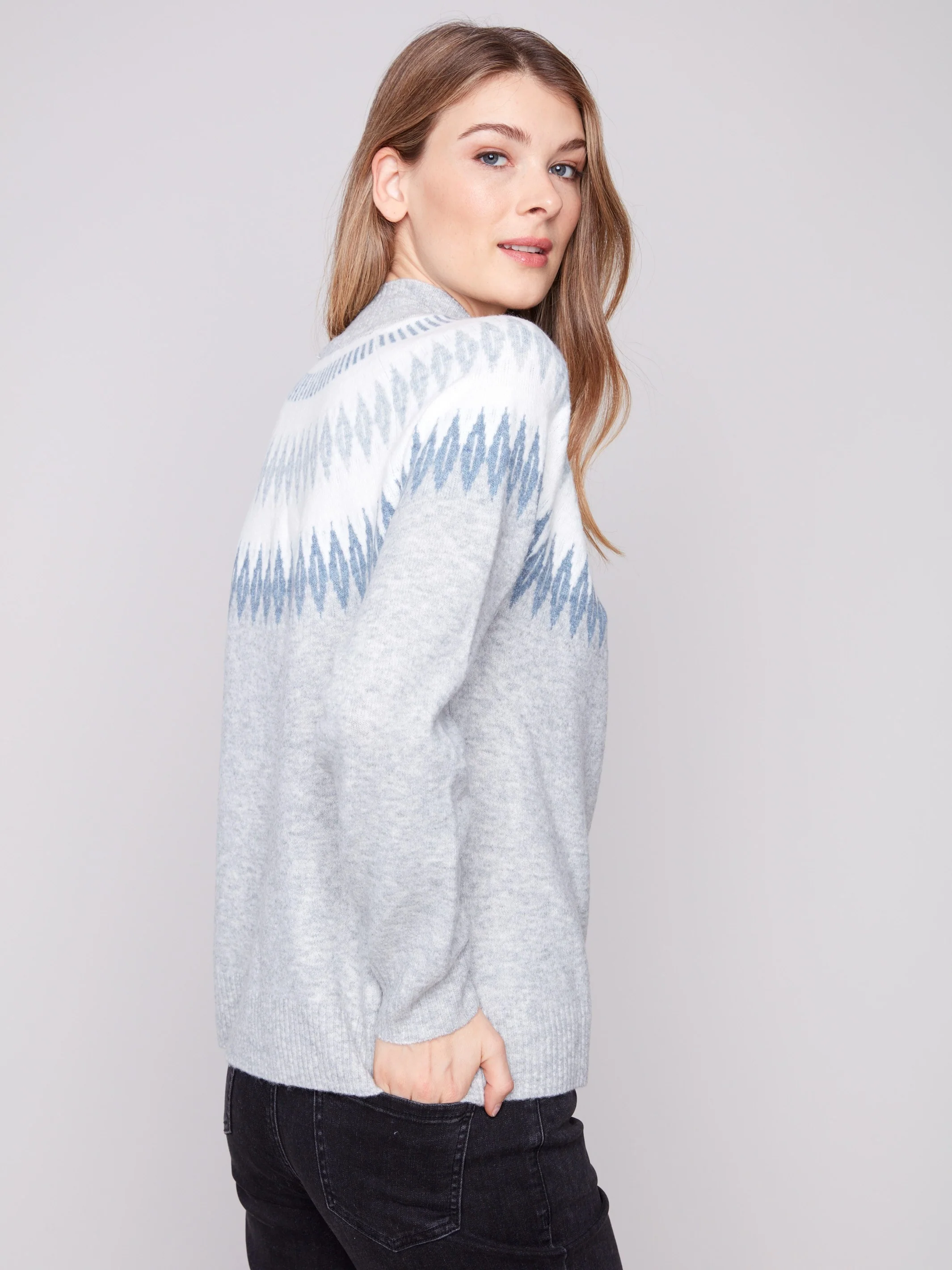 Après-Ski Jacquard Mock Neck Sweater - Heather Light Grey - WHSBYS