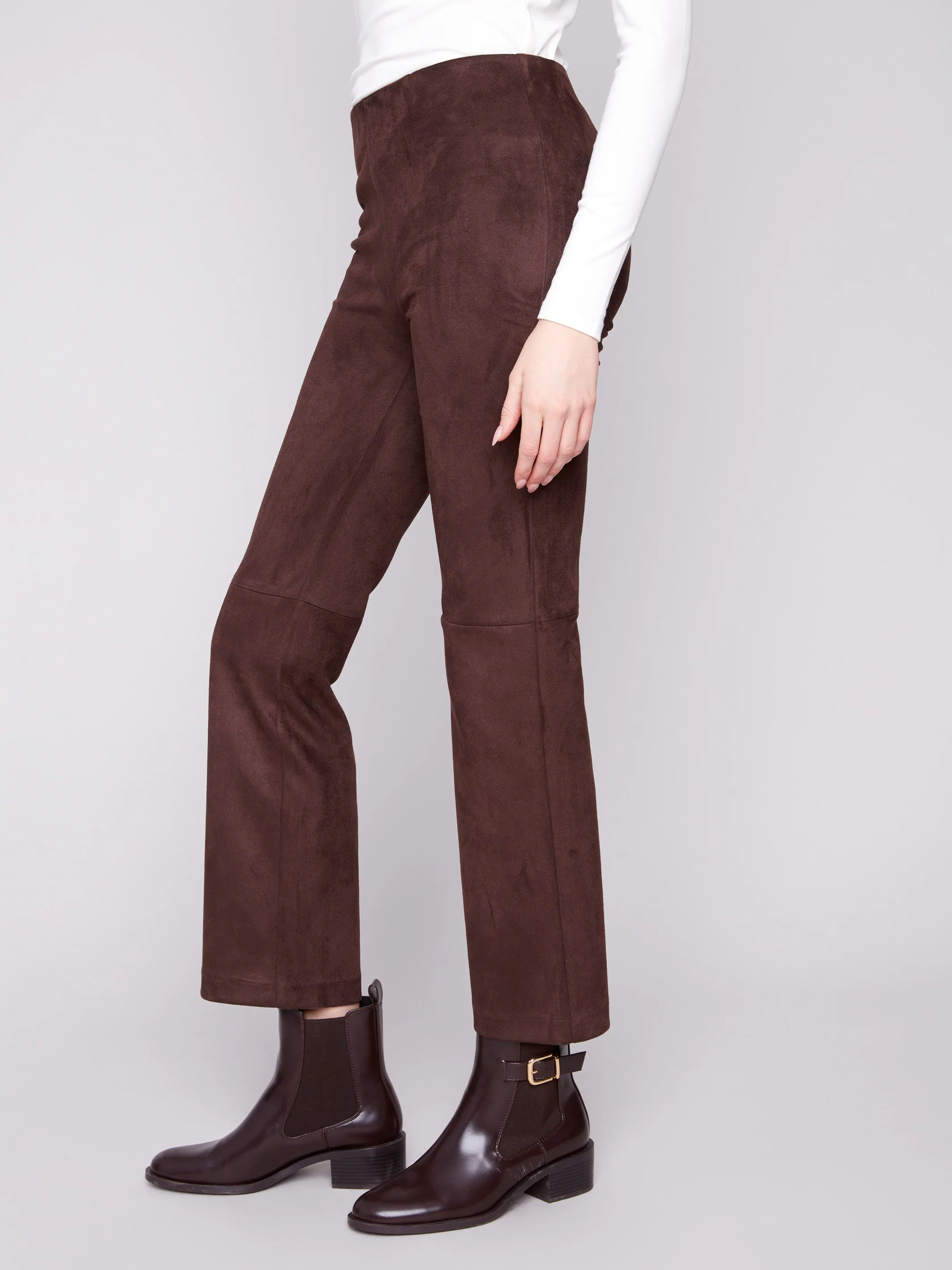 Faux Suede Pull-On Pants - Mocha - WHSBYS