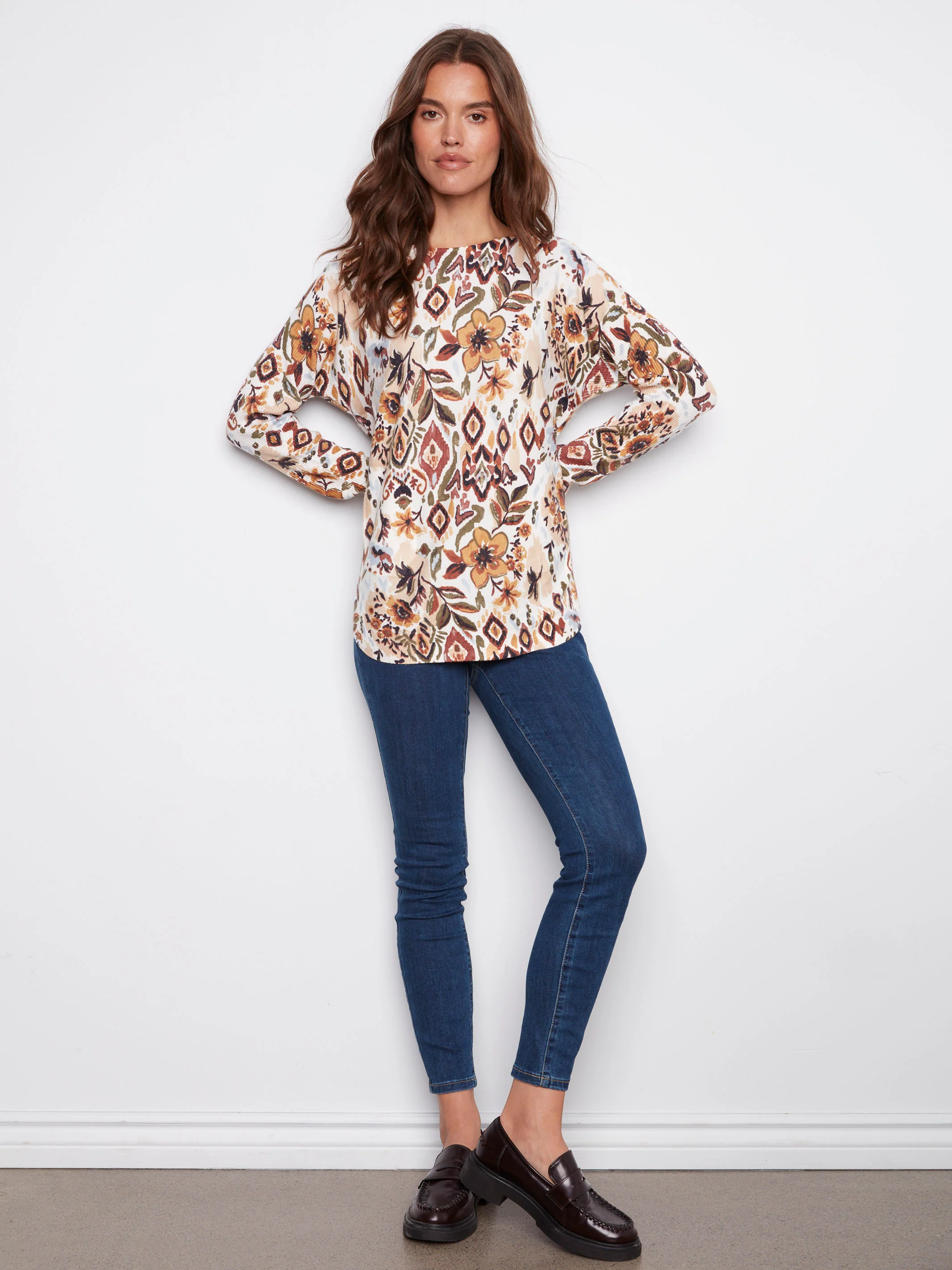 Printed Rounded Hem Sweater - Jacobean - WHSBYS