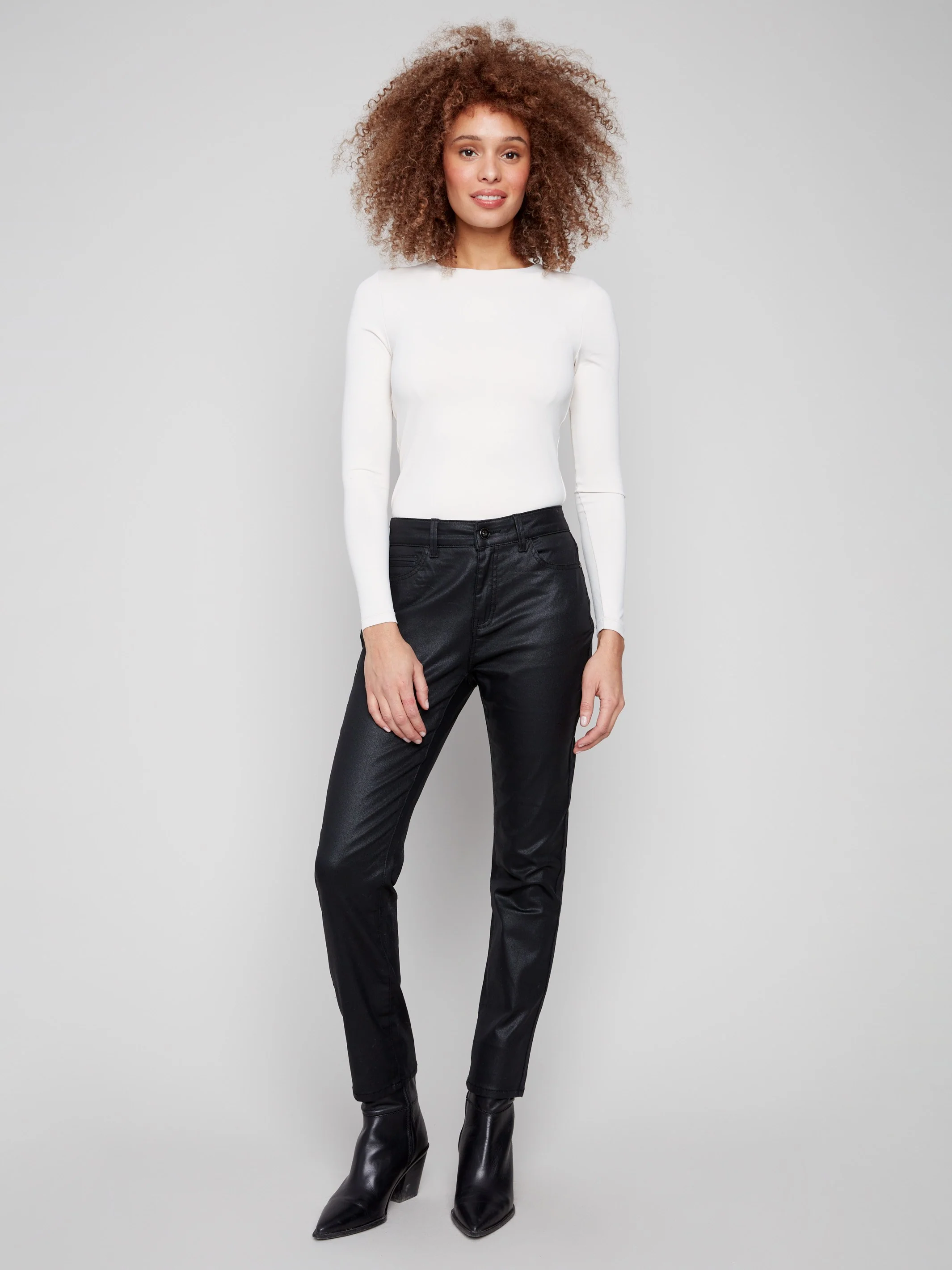 Slim Leg Metallic Wax Twill Pants - Black - WHSBYS