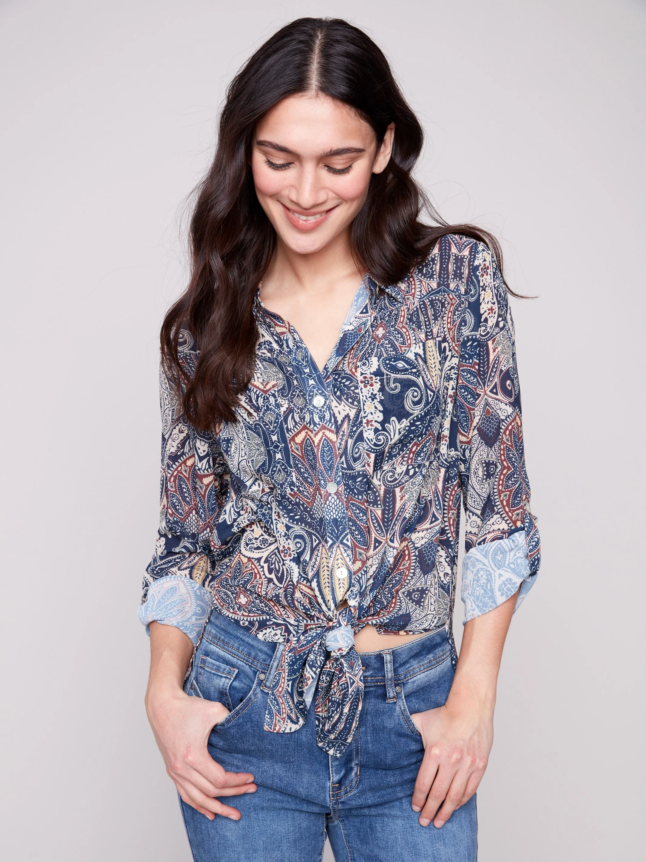 Printed Button-Up Blouse - Jolly - WHSBYS