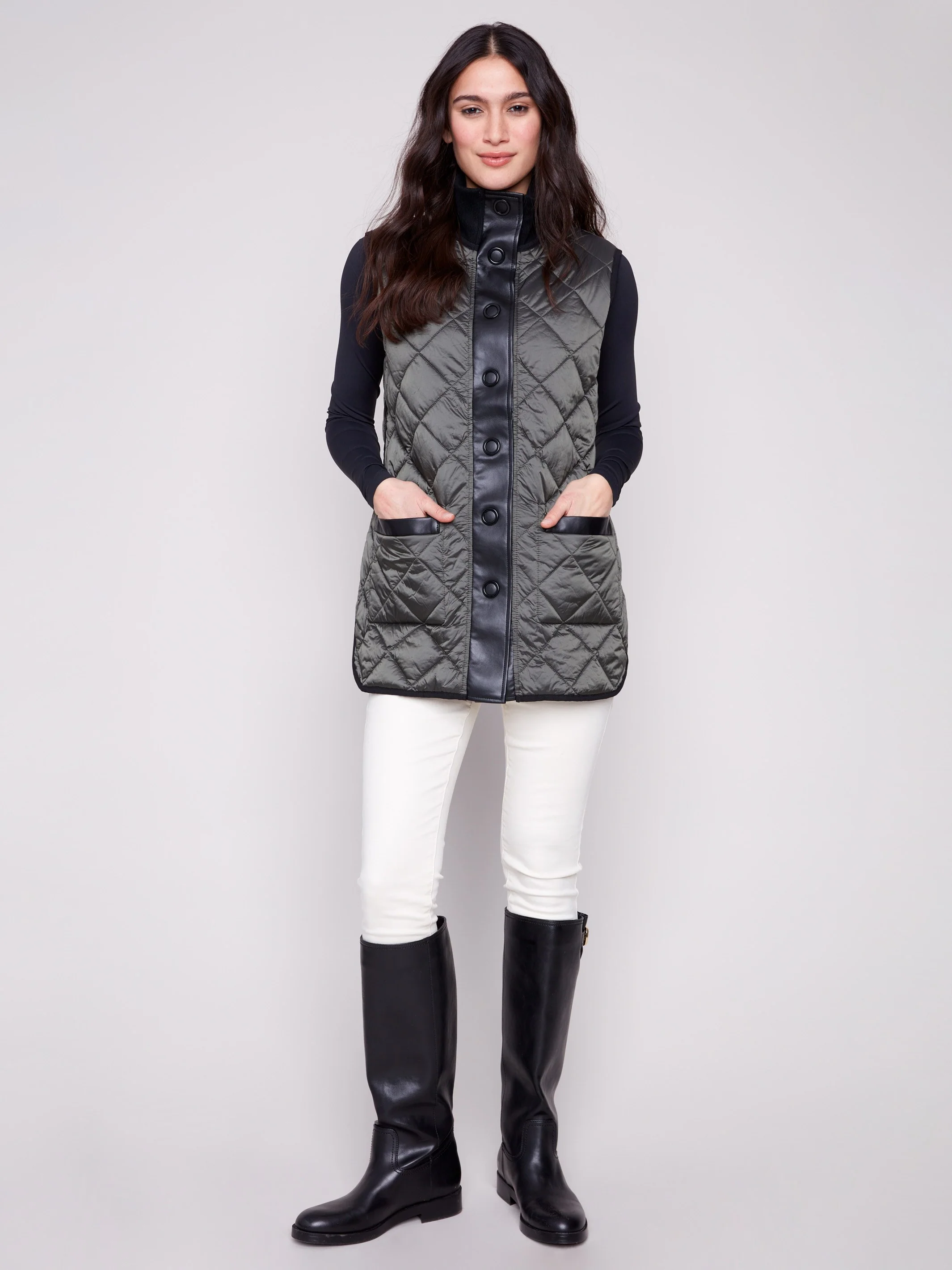 Reversible Button-Front Quilted Vest - Spruce - WHSBYS