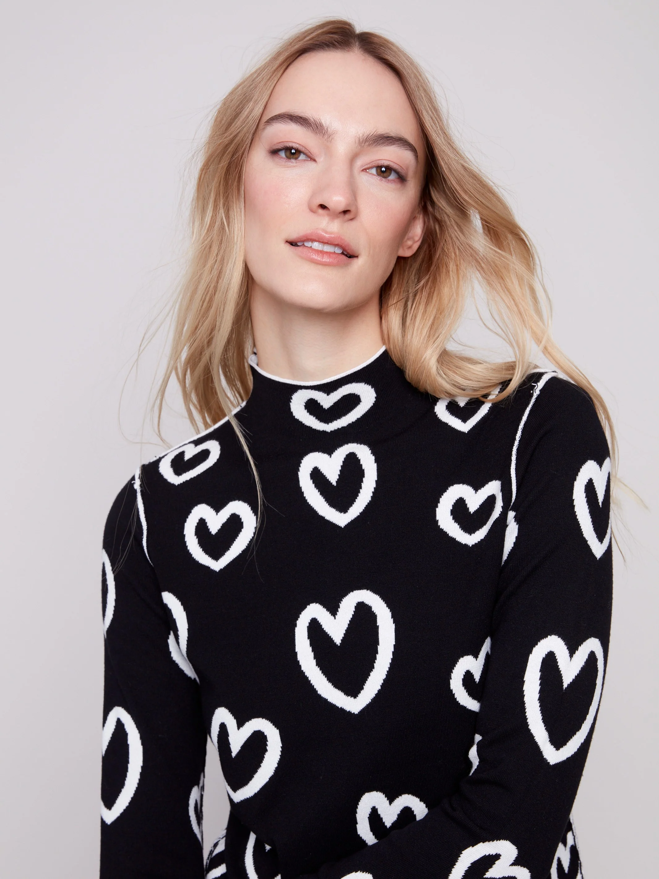 Reversible Mock Neck Sweater - Hearts - WHSBYS