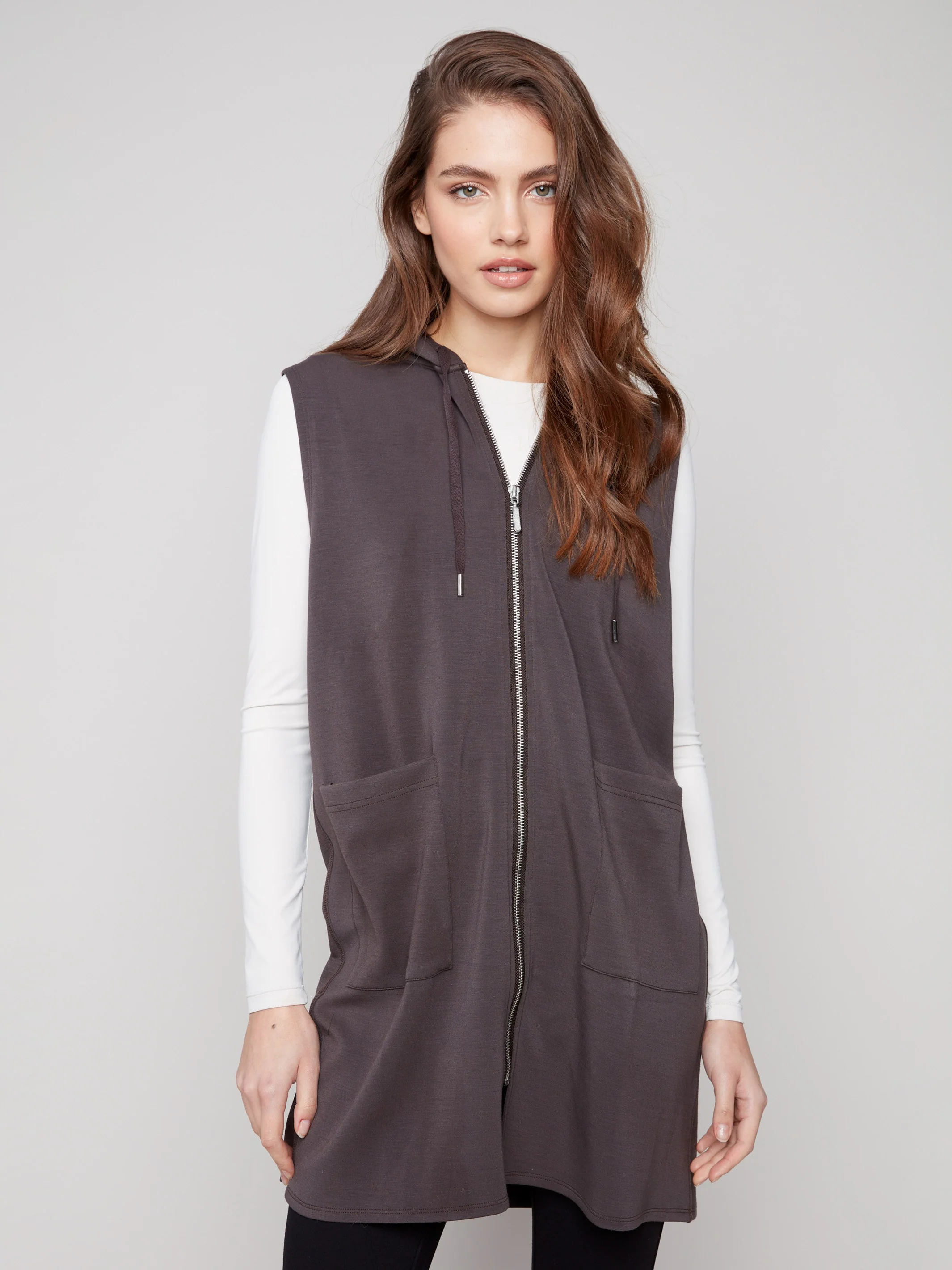 Soft Scuba Long Hooded Vest - Mocha - WHSBYS