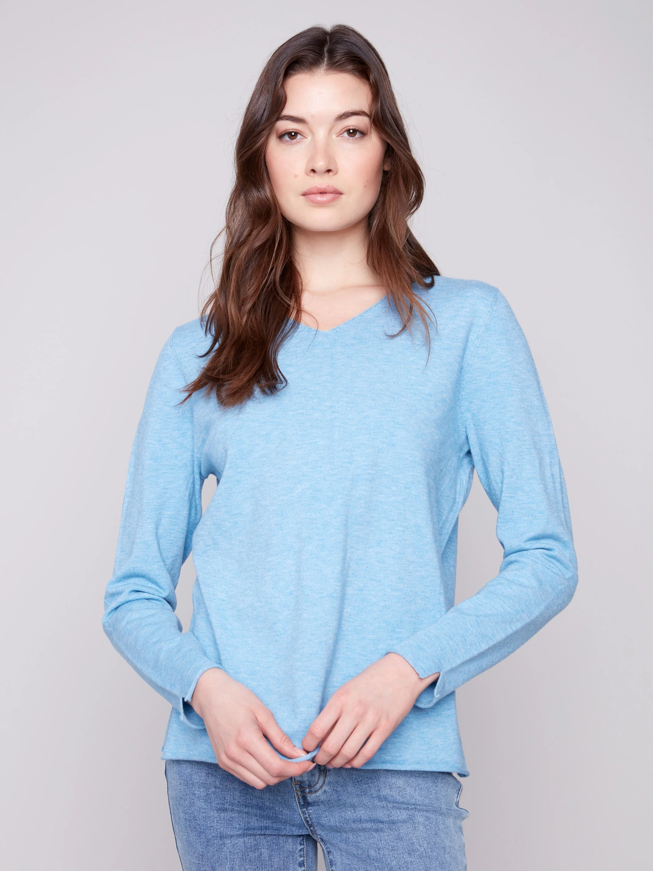 Basic V-Neck Sweater - Heather Oxford - WHSBYS
