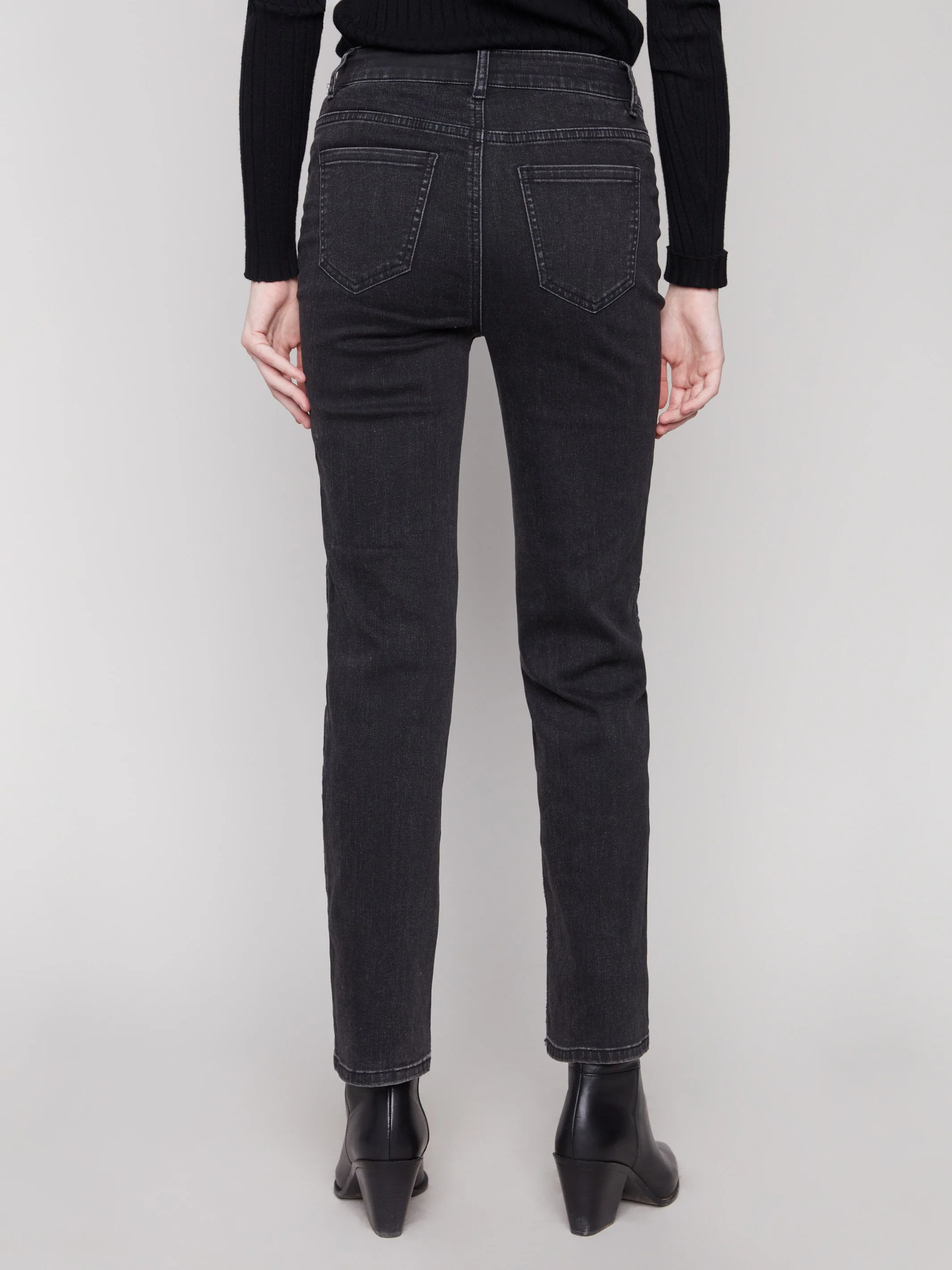 Embroidered Straight Leg Jeans - Charcoal - WHSBYS