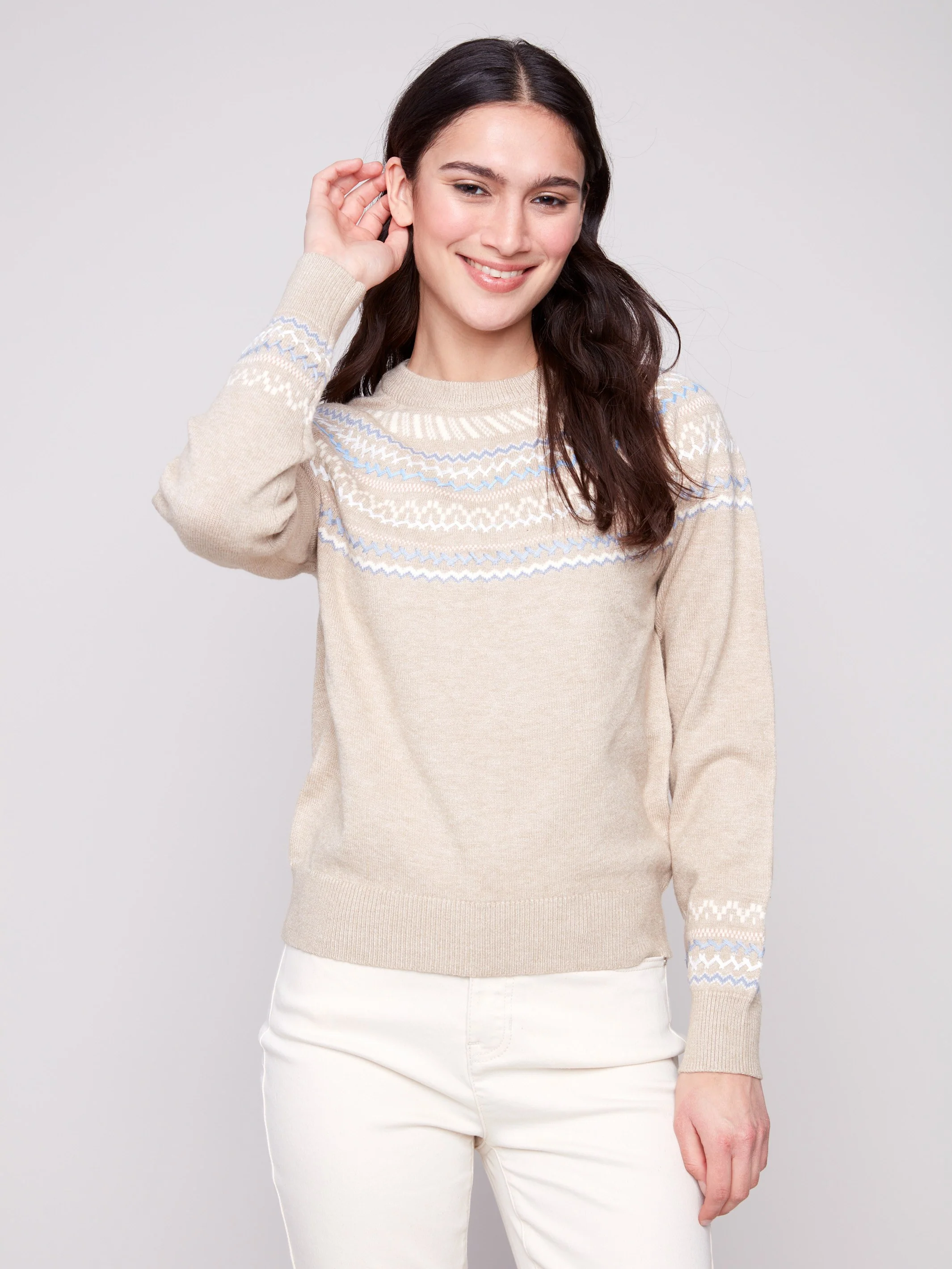 Après-Ski Jacquard Crew Neck Sweater - Heather Oat - WHSBYS