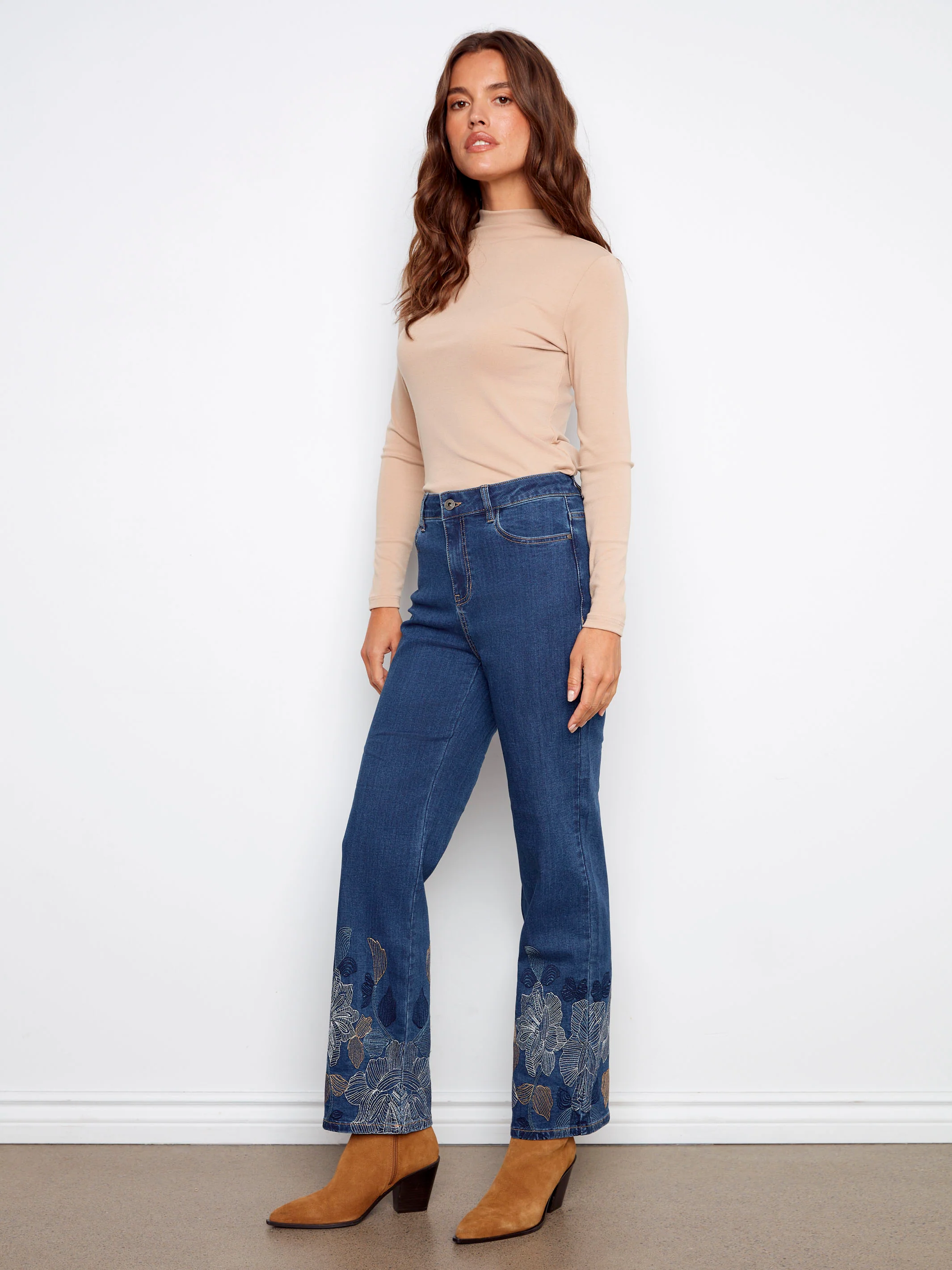 Straight Leg Metallic Embroidered Jeans - Indigo - WHSBYS
