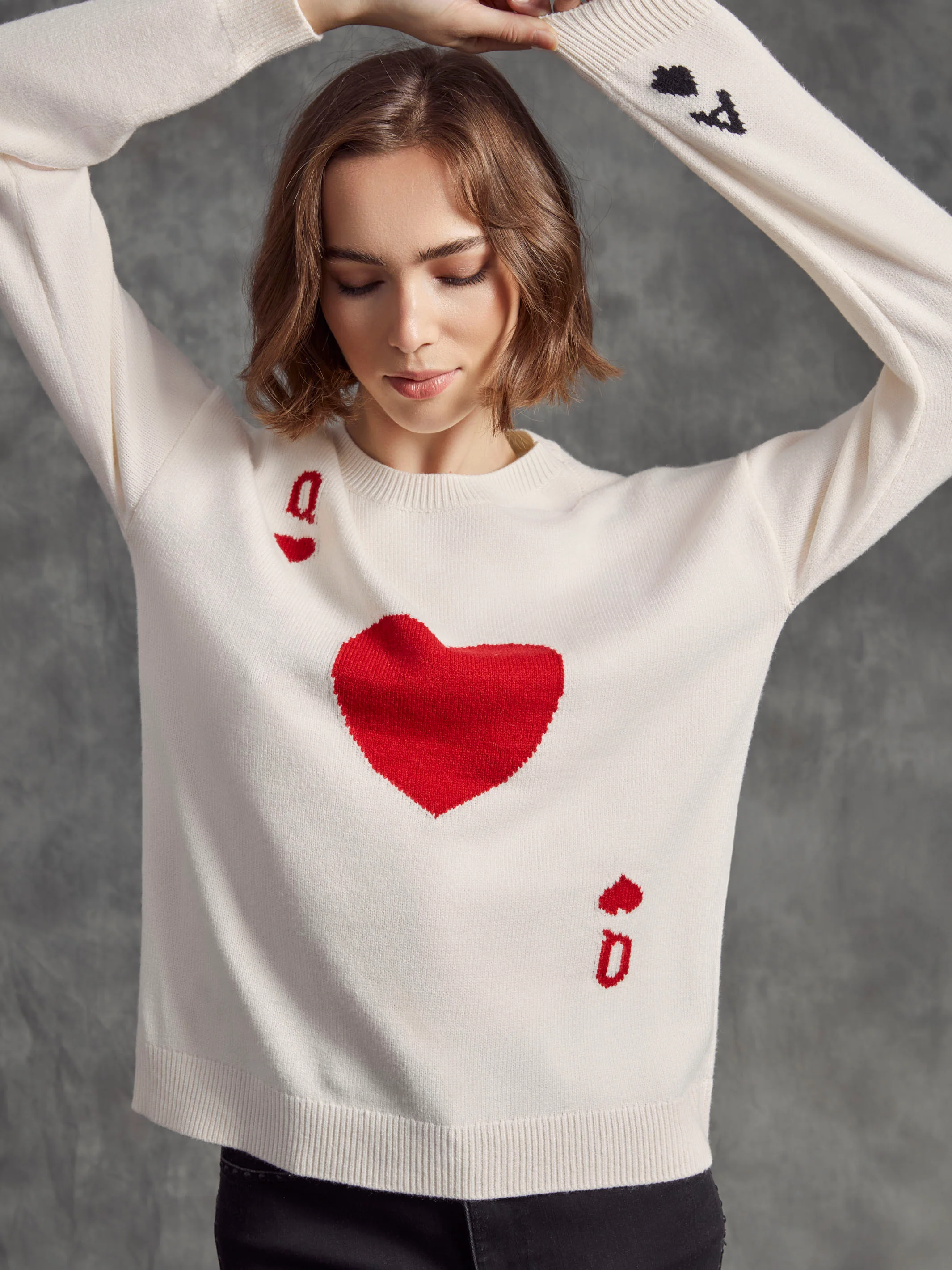 Jacquard Plush Knit Crew Neck Sweater - Queen - WHSBYS