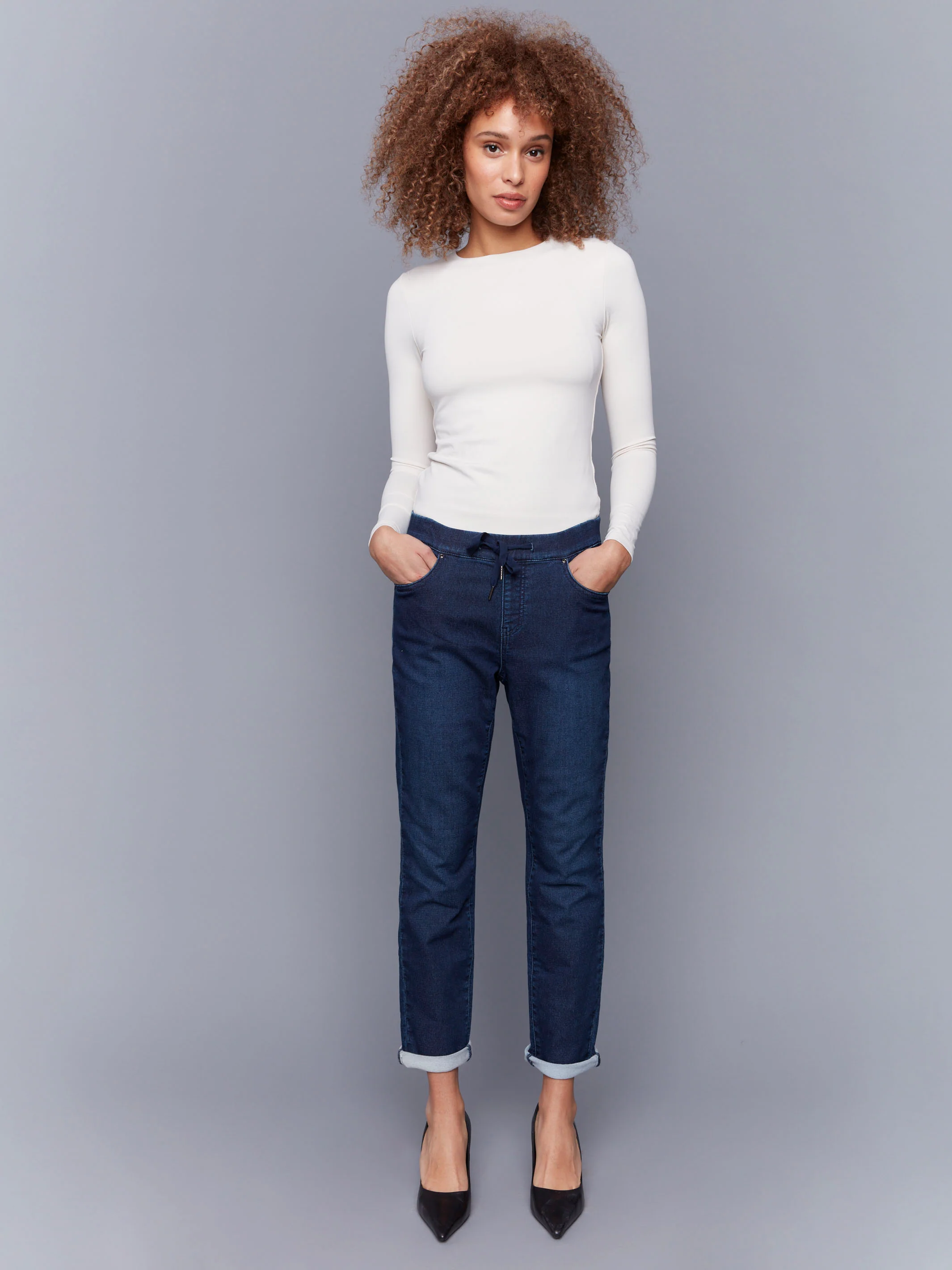 Knit Denim Jogger Pants - Blue Black - WHSBYS