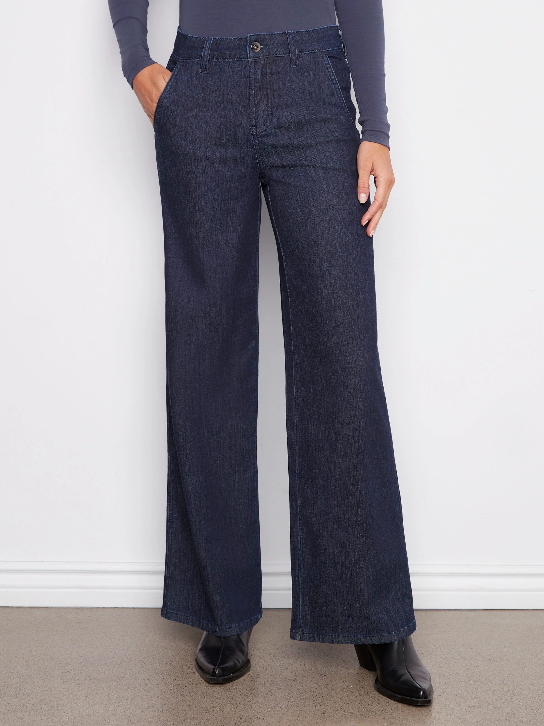 Wide Leg Stretch Jeans - Blue Black - WHSBYS