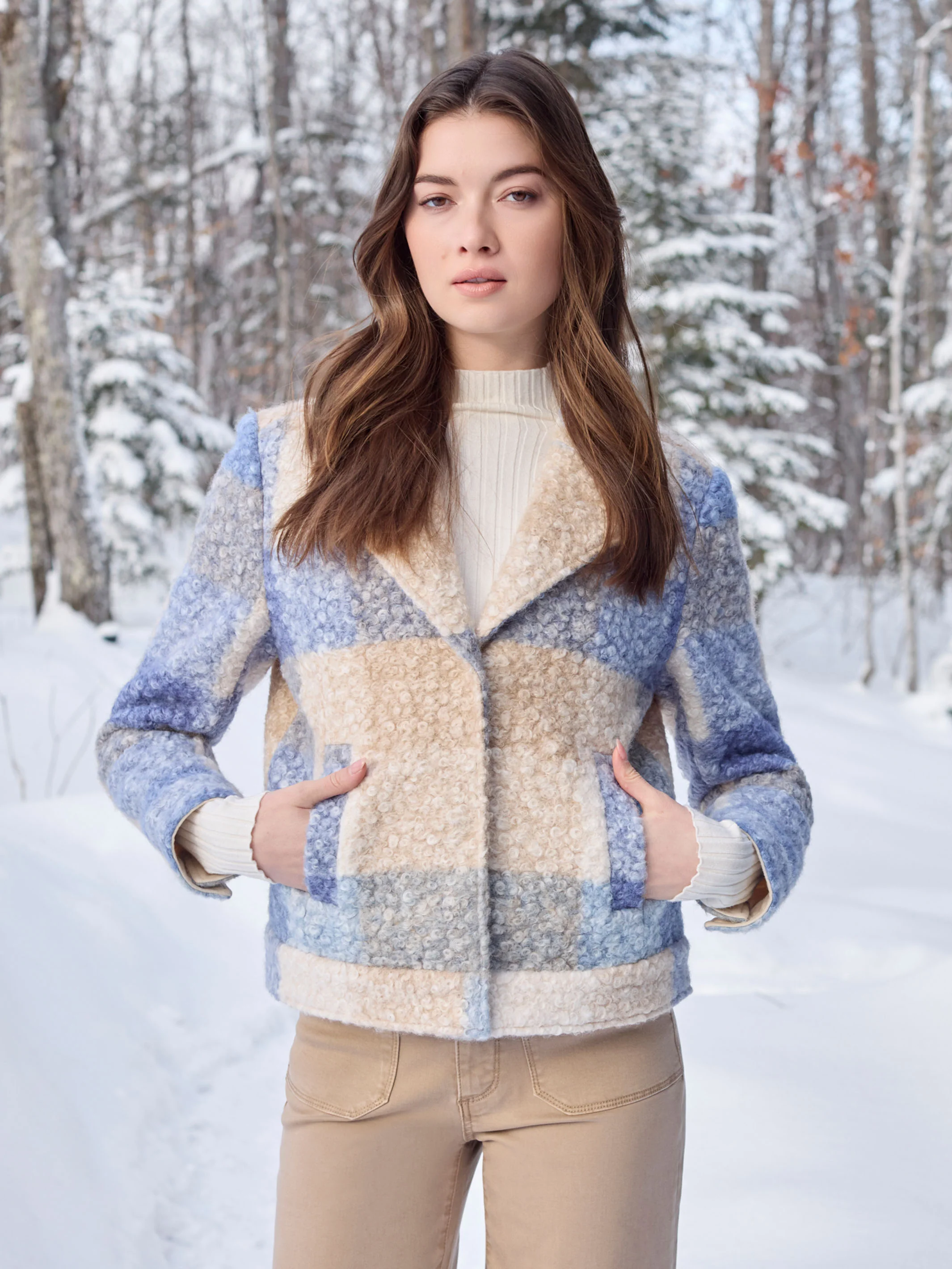 Plaid Bouclé Knit Short Coat - Oxford - WHSBYS