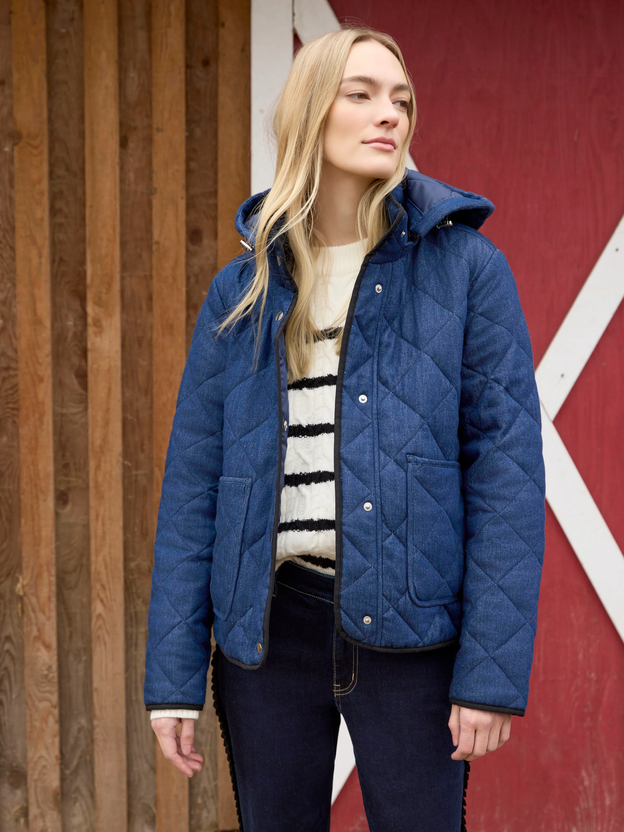 Denim Quilted Puffer Jacket With Removable Hood - Classic Blue - WHSBYS