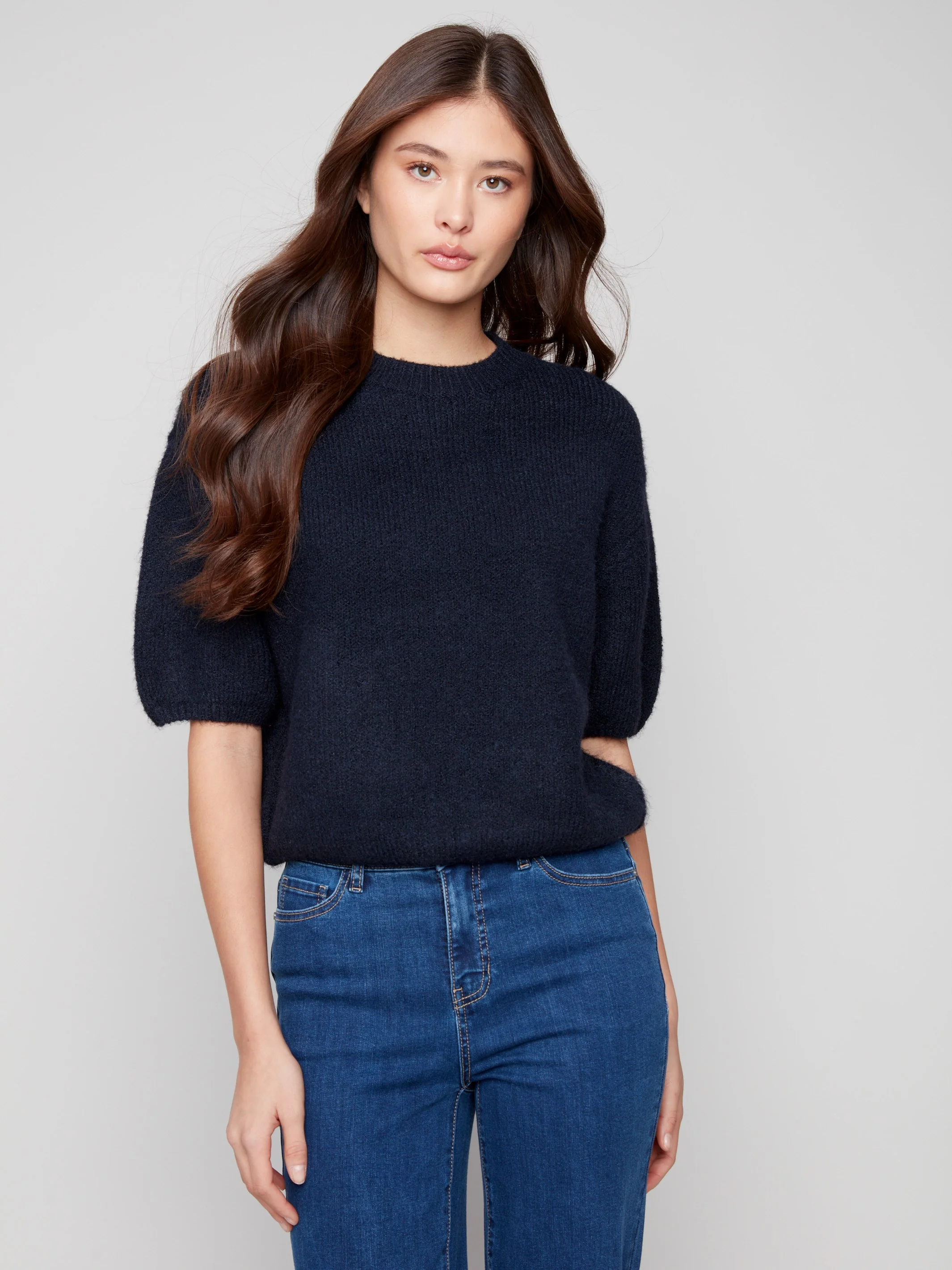 Balloon Elbow Sleeve Knit Sweater - Moonlight - WHSBYS