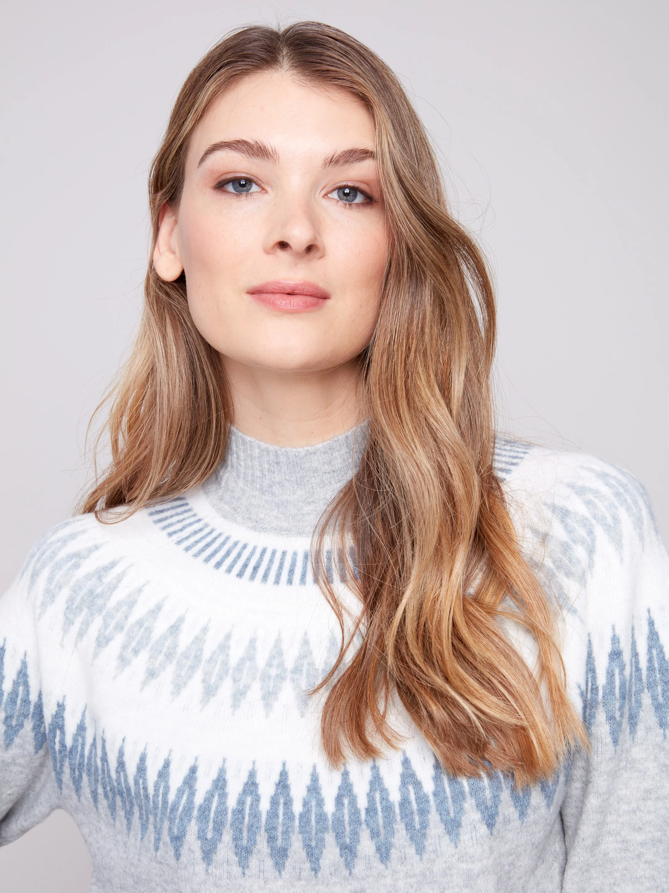 Après-Ski Jacquard Mock Neck Sweater - Heather Light Grey - WHSBYS