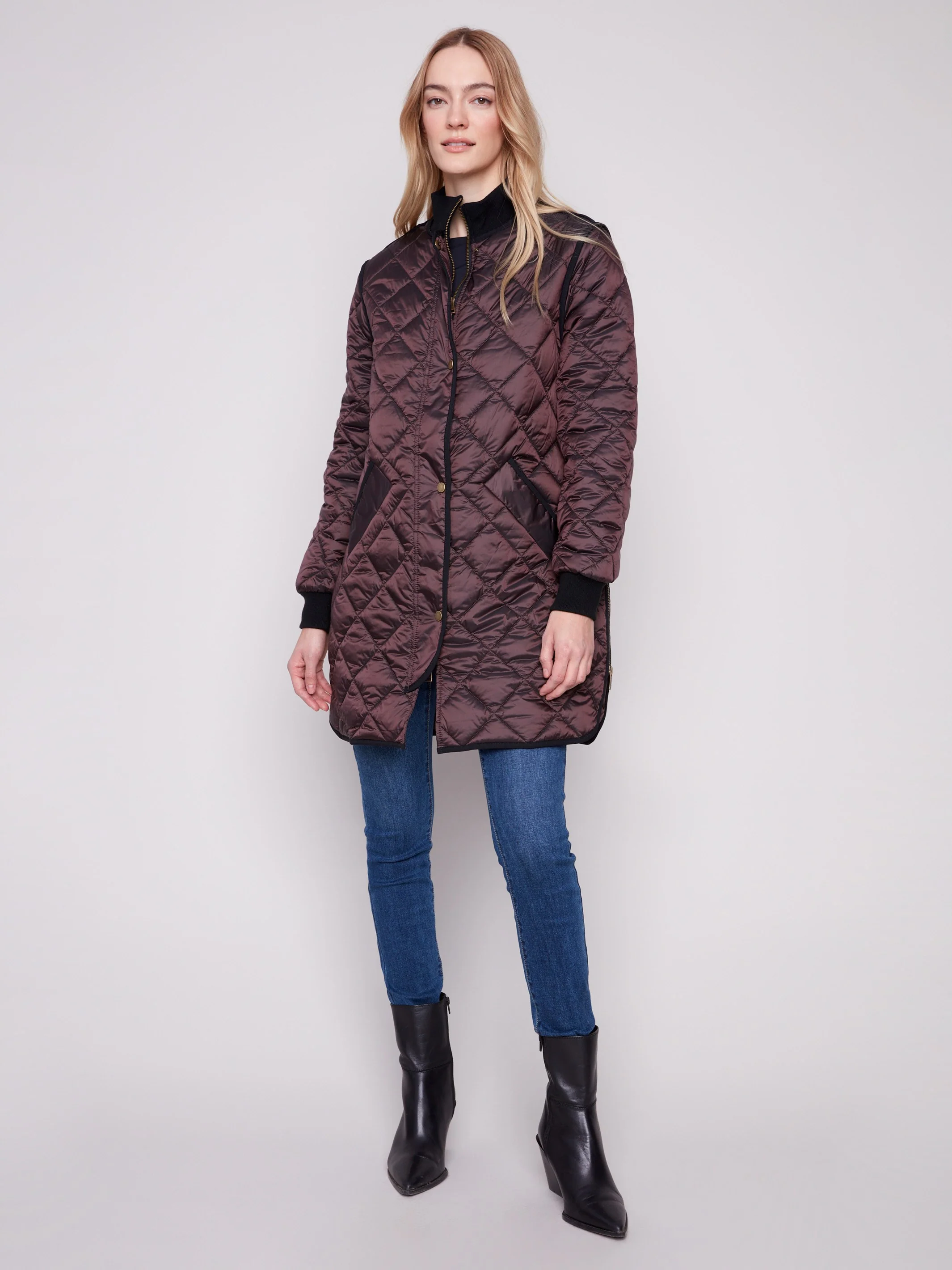 Long Quilted Puffer Jacket - Mocha - WHSBYS